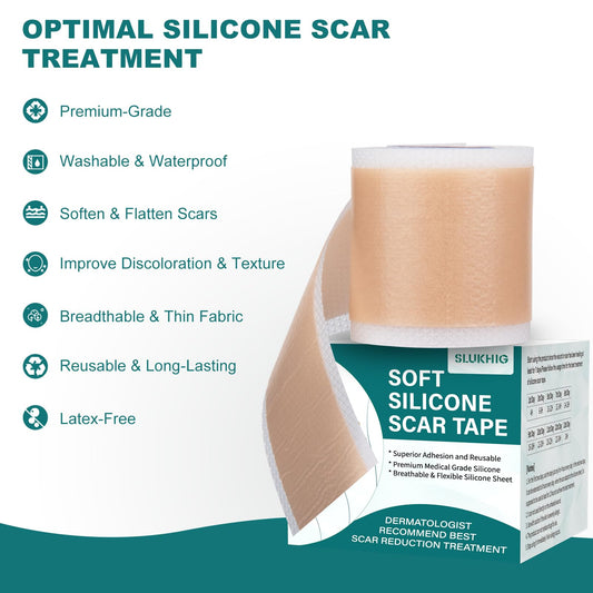 Silicone Scar Sheets (1.6"x 79" Roll-2M), Silicone Scar Tape for Scar Removal Treatment, Reusable Silicone Scar Strips for C-Section, Keloid, Burn, Acne, Surgical Scars