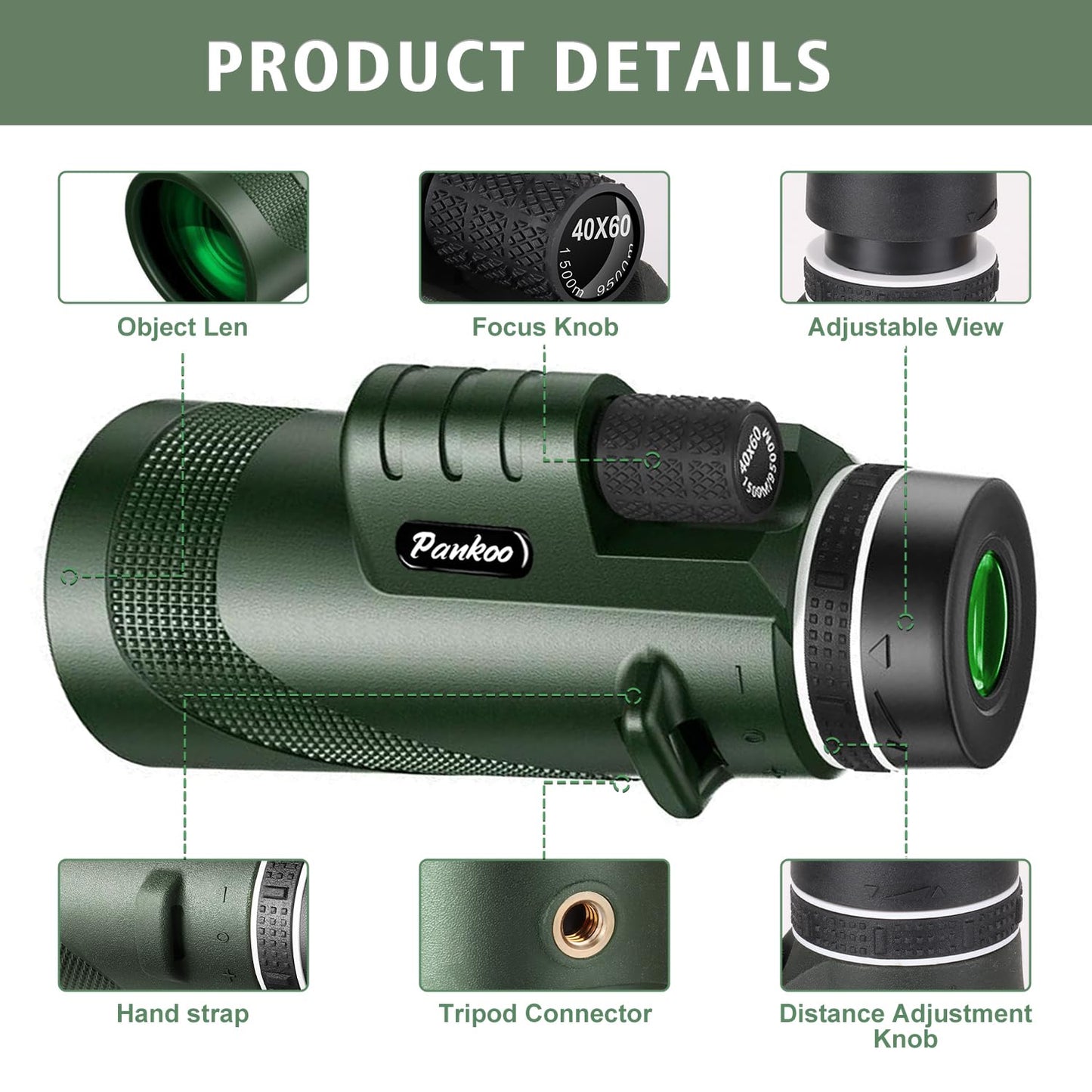 40x60 High Power Monocular Telescope for Adults - Equipped with Phone Adapter, Tripod, and Hand Strap - Low Light Night Vision with BAK4 Prism - Perfect for Bird Watching, Travel, and Concerts