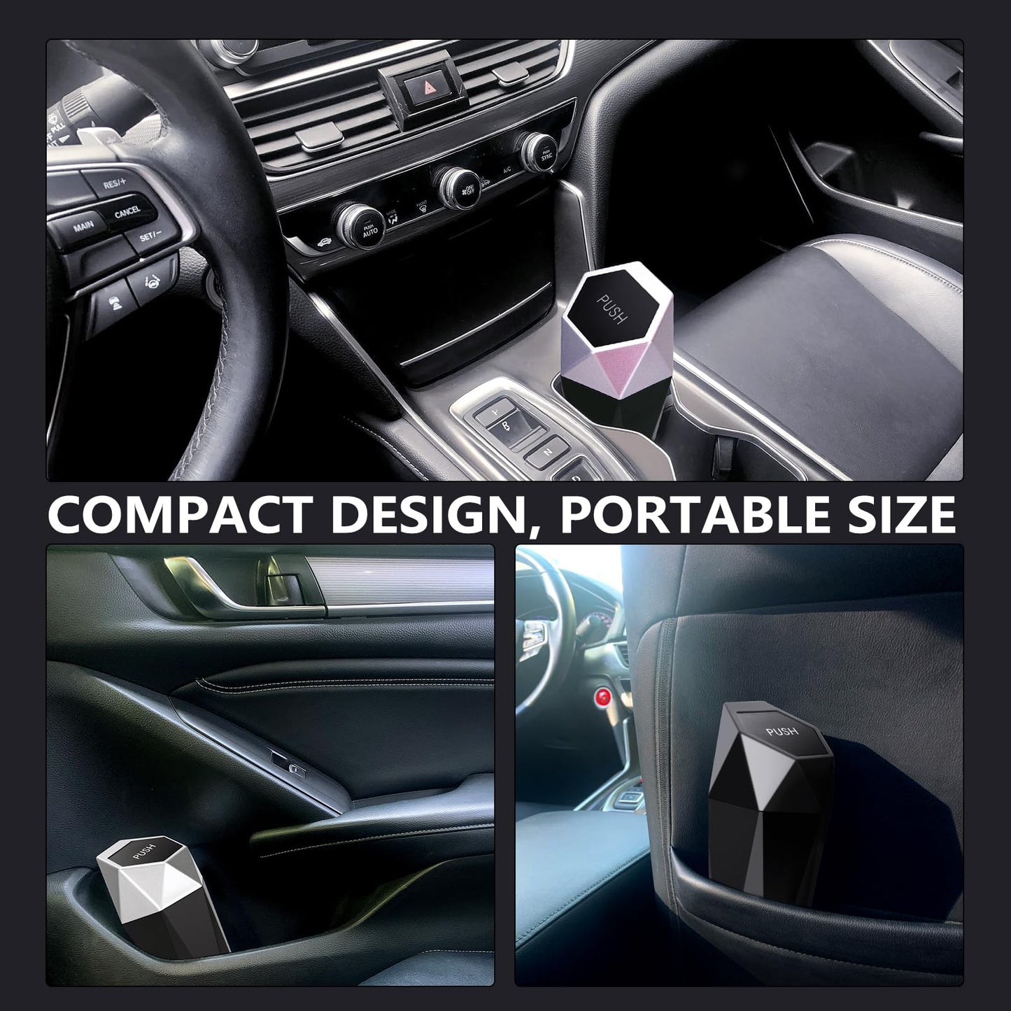 Ginsco Car Trash Can Cup Holder, 2 Pack Mini Trash Can with Lid, Car Accessories for Interior, Leakproof Small Trash Cup for Home with Additional 2 ABS Hooks and 90pcs Trash Bags Black