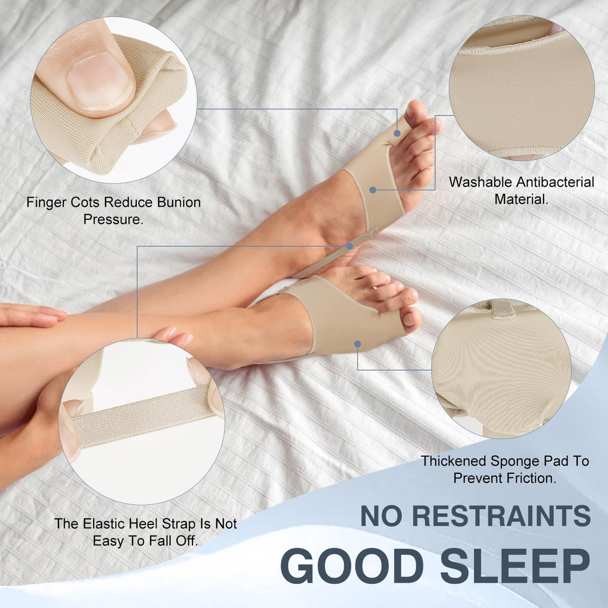 KTSAY 2PCS Bunion Corrector for Women & Men, Big Toe Straightener with Splint & Pads, Comfortable & Breathable for Day/Night Support, Hallux Valgus Pain Relief Non-Slip Socks (1, Beige)
