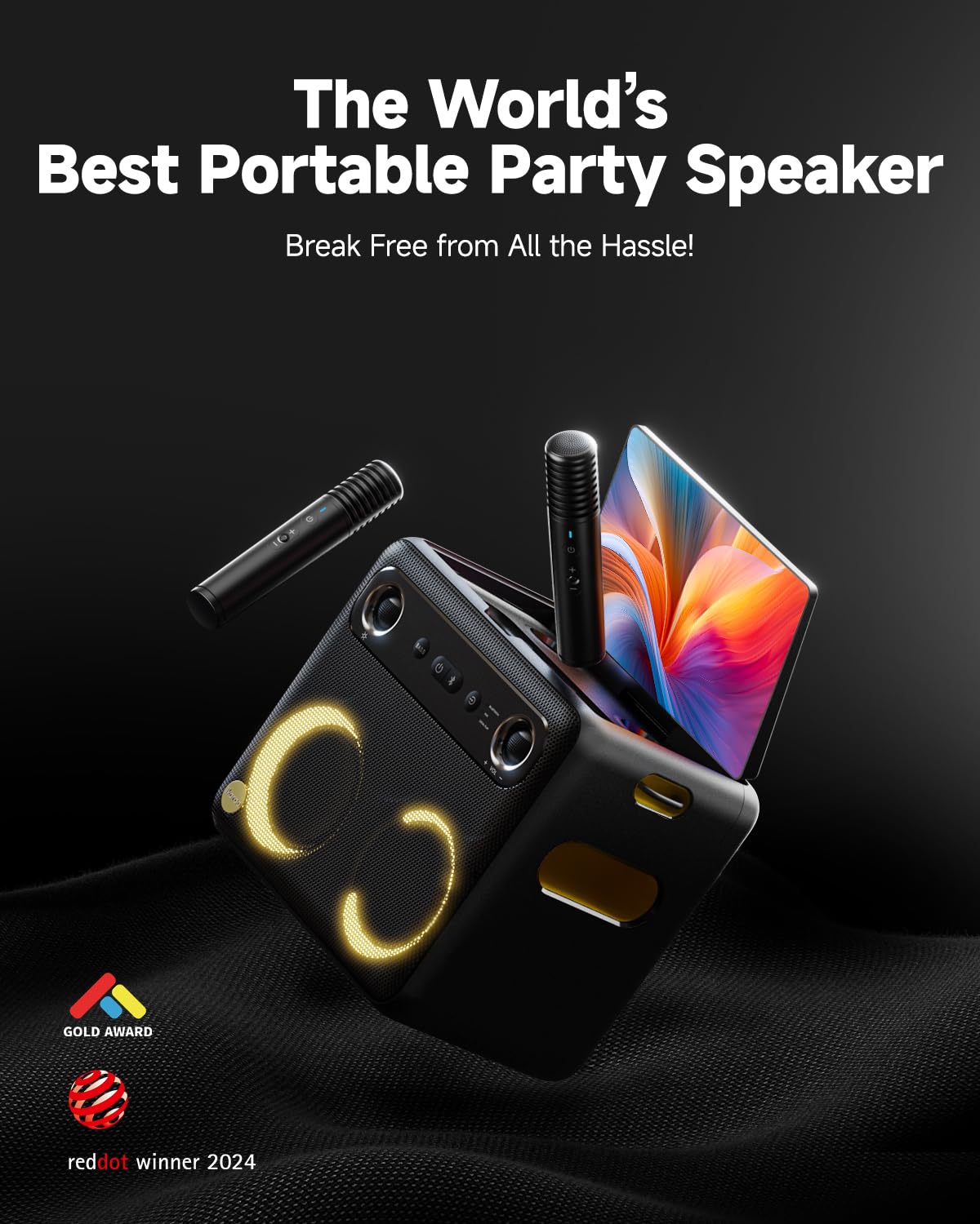 Ikarao Smart Karaoke Machine for Adults - with Lyrics Display, 64GB Karaoke Tablet, 2 Wireless Mics, Professional Karaoke System, 300W Peak Power, 4 DJ Lights, Karaoke Speaker for Any Occasion