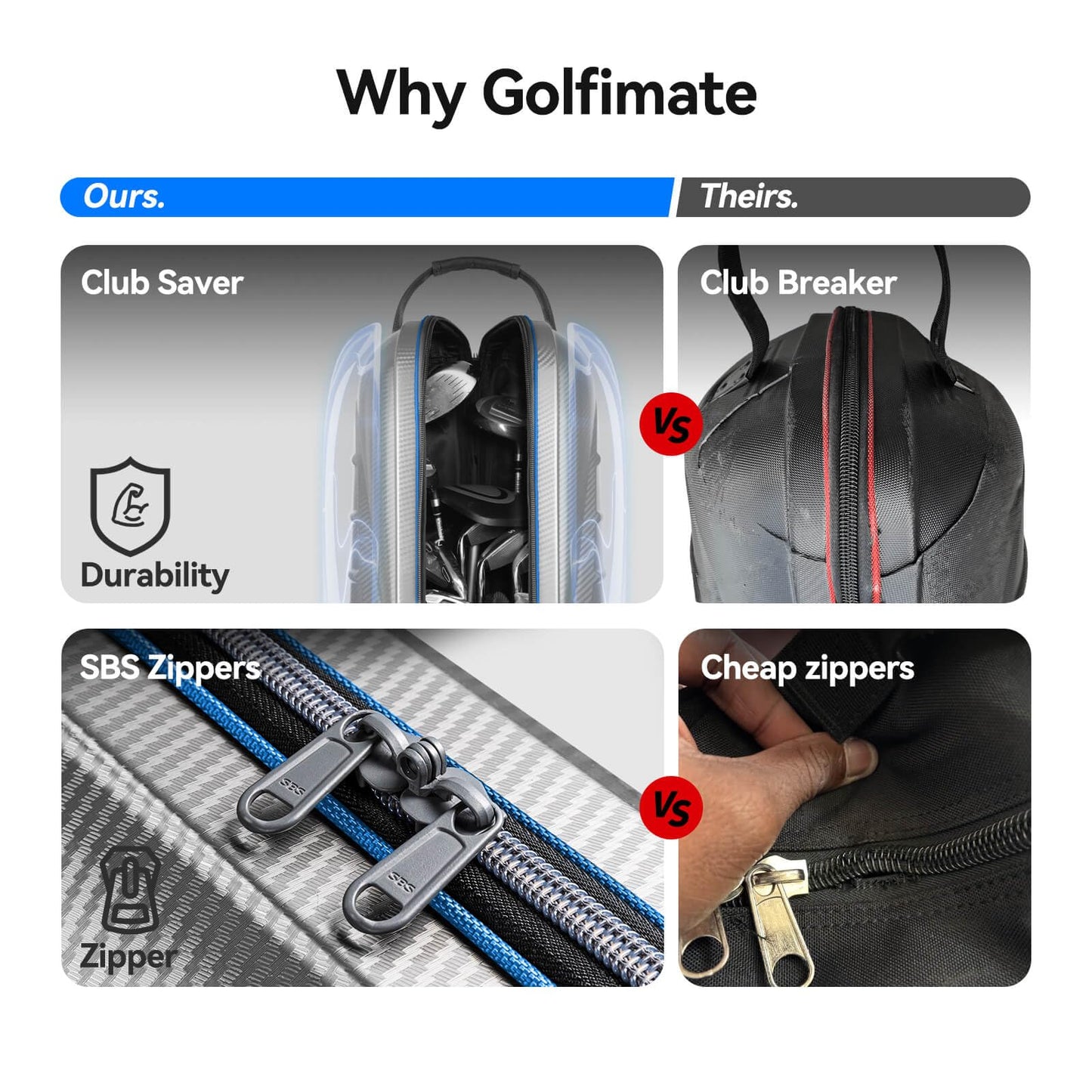 Golf Travel Bag for Airlines with Carbon Fiber Look Hard Top, Protective Club Traveling Cover with Wheel, Golf Club Carrier Case for Airplanes, Thick Padding, Durable Zippers, 2 Spacious Side Pockets