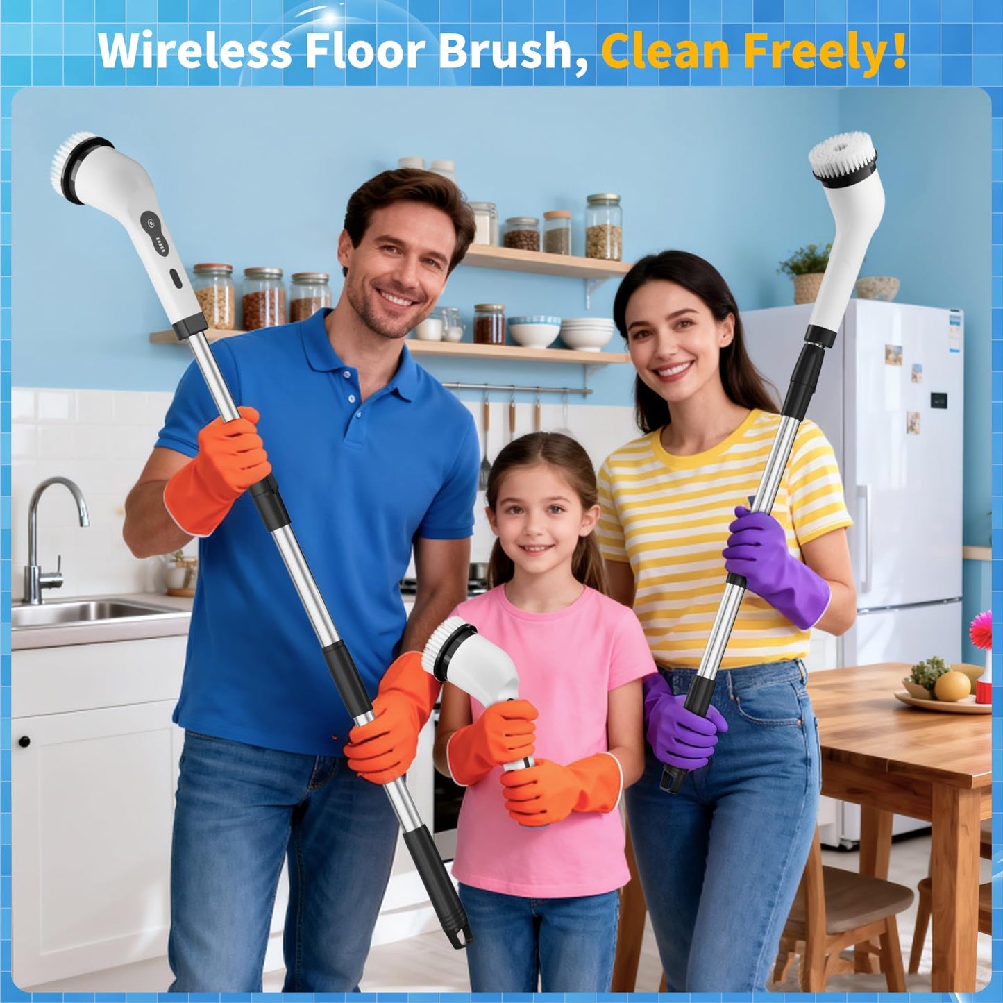 Electric Spin Scrubber, Ultimate Household Cleaning Brush with 90Min Runtime & 8 Heads & 2 Modes- 52in Electric Shower Scrubber Deep Clean for Bathroom Grout, Oven, Shower, Tile & Car, IPX6 Waterproof