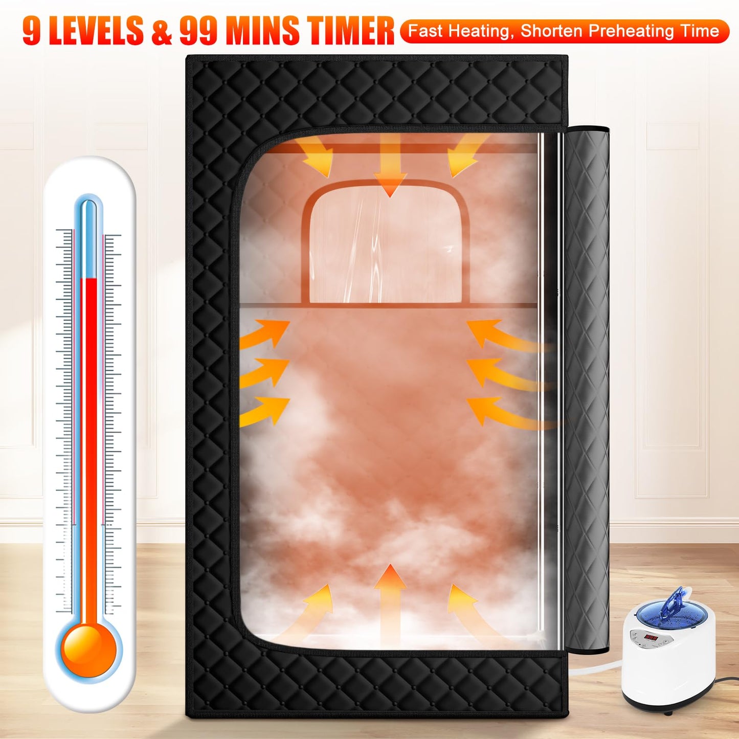 X-Vcak Sauna Box, Portable Steam Sauna, Portable Sauna for Home, Sauna Tent with Steamer, 9 Levels, 2.6’ x 2.6’ x 5.9’