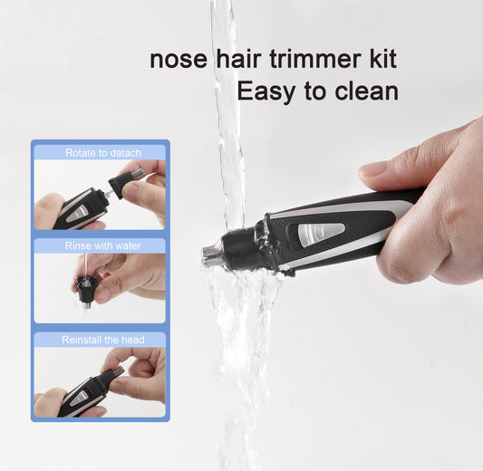 Ear and Nose Hair Trimmer Clippers: 2025 Professional Painless Eyebrow & Facial Hair Trimmers Remover for Men Women, Battery-Operated Nasal Clipper, Dual Edge Waterproof Blades for Easy Clean, Black