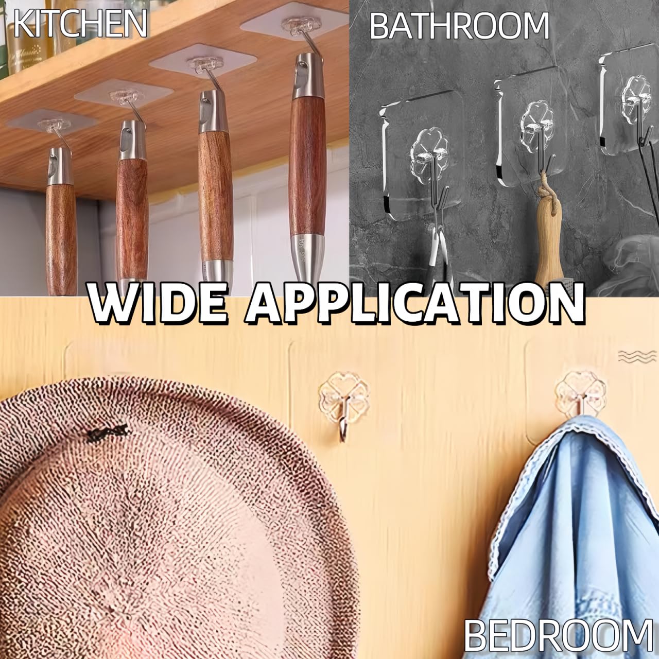 DDMY Heavy Duty Hook 24 Pack Self Adhesive Hooks for Hanging Wall Hooks Transparent Reusable Waterproof Adhesive Sticky Hook for Kitchen Curtain, Towel Bathroom,Coat Shower Door Utility No Damage