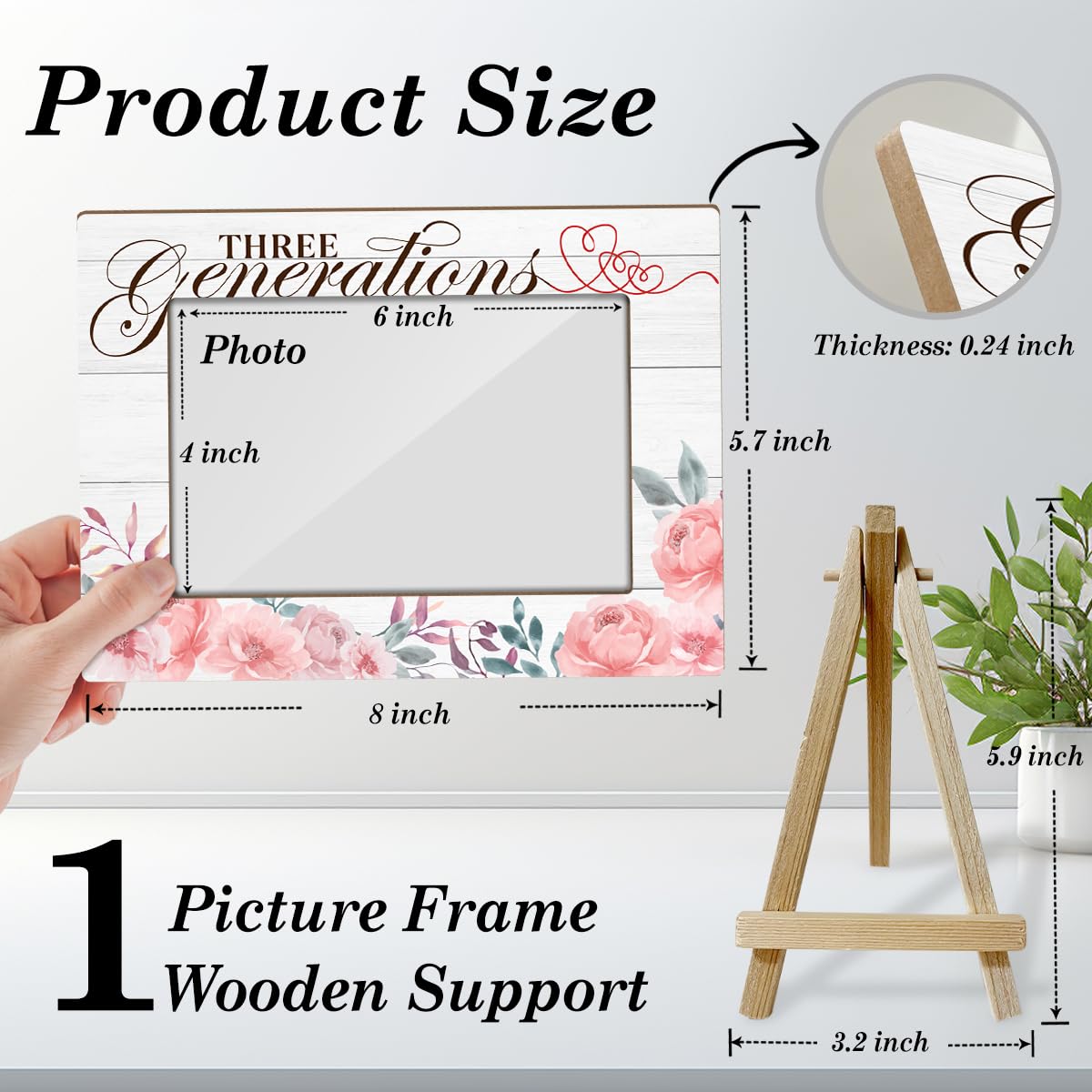 Three Generations Picture Frames Picture Gifts for Grandparents Family Photo Frames with Wood Stand for Tabletop Display Wood Picture Frames Table Desk Decor for Home Livingroom Bedroom - YT41