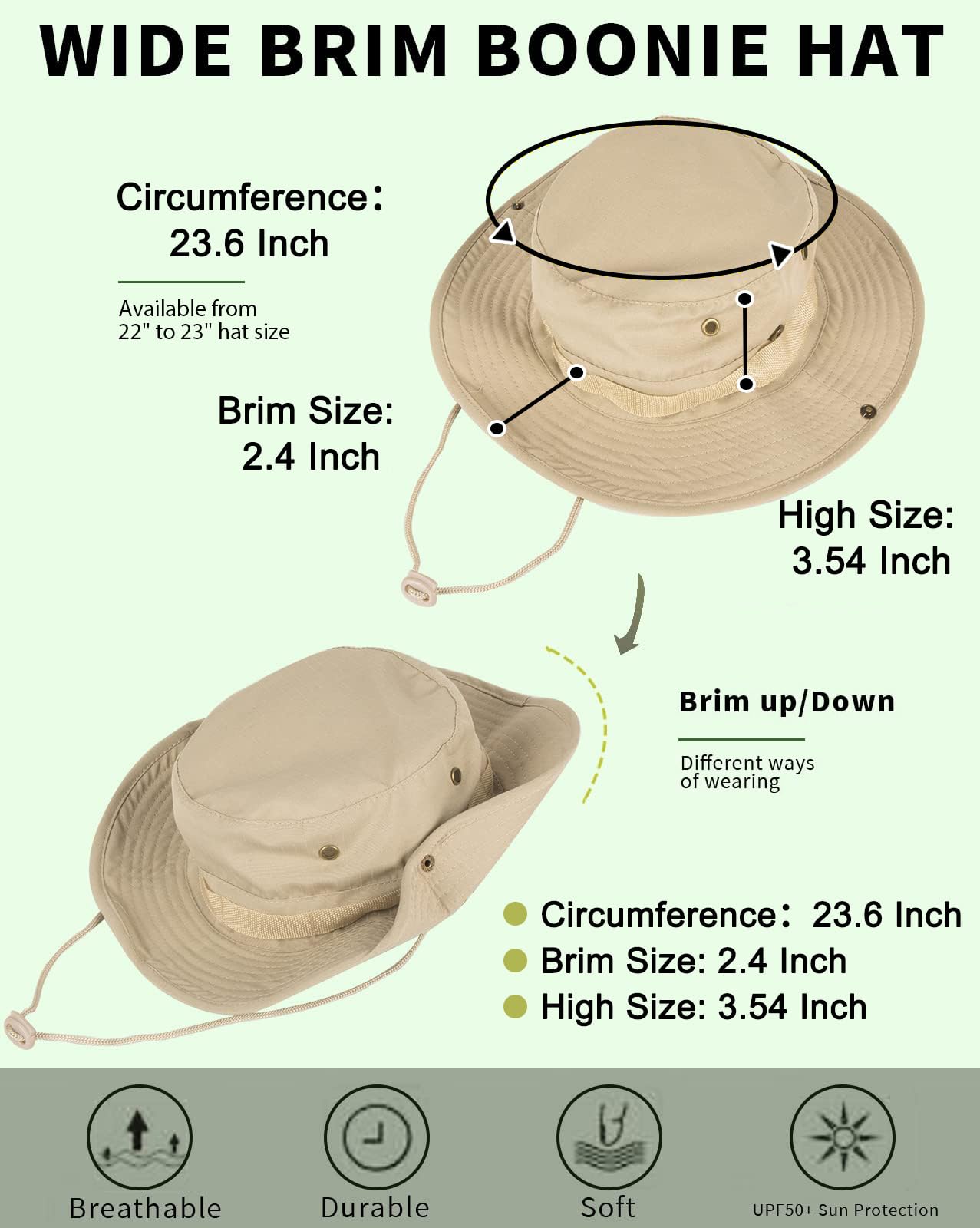 Sun Hats for Men Women Bucket Hat UPF 50+ Boonie Hat Foldable UV Protection Hiking Beach Fishing Summer Safari(1pack-Beige)