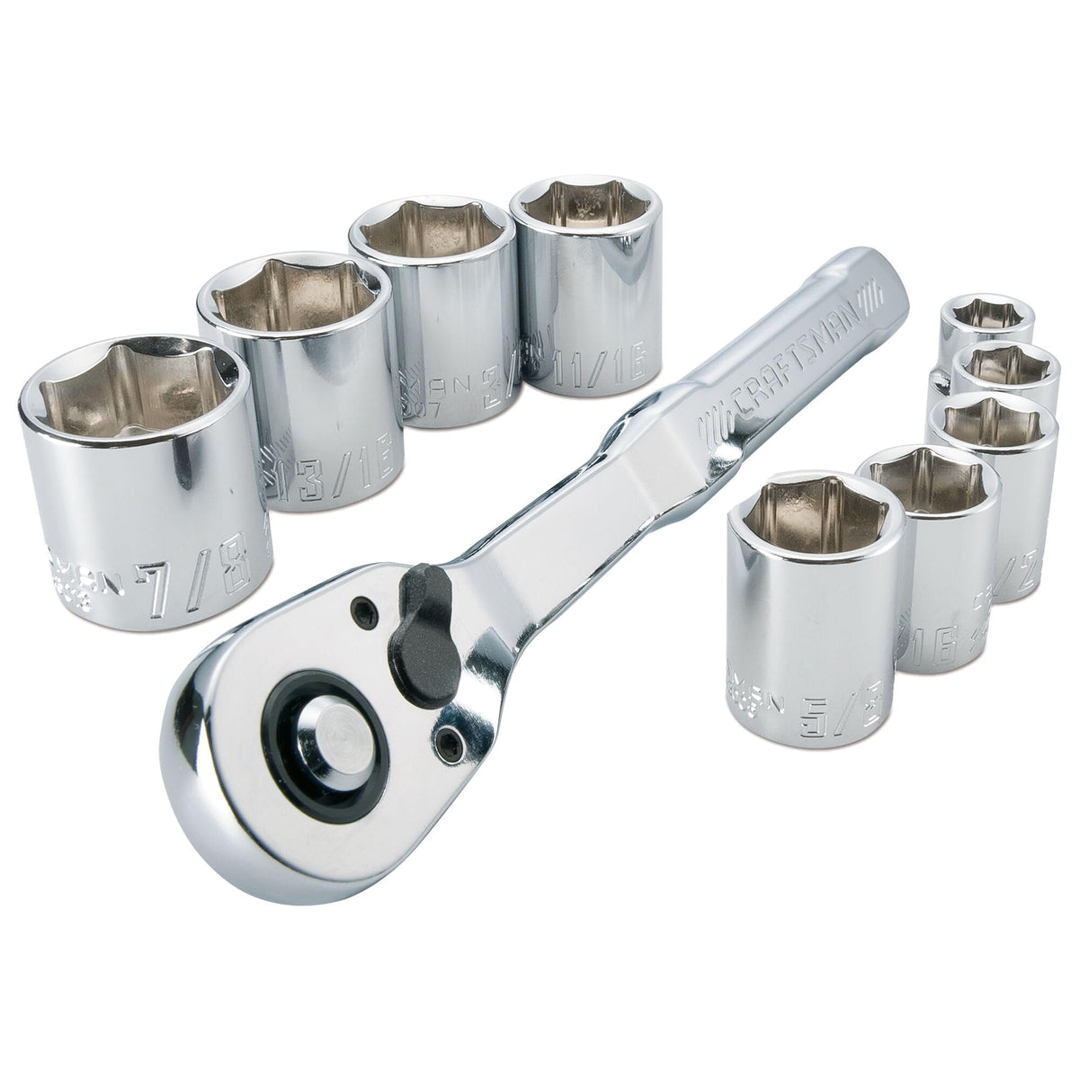 CRAFTSMAN Mechanics Tool Set with 72-tooth Low Profile Ratchet, SAE, 3/8 Inch Drive, 10 Piece (CMMT34563)