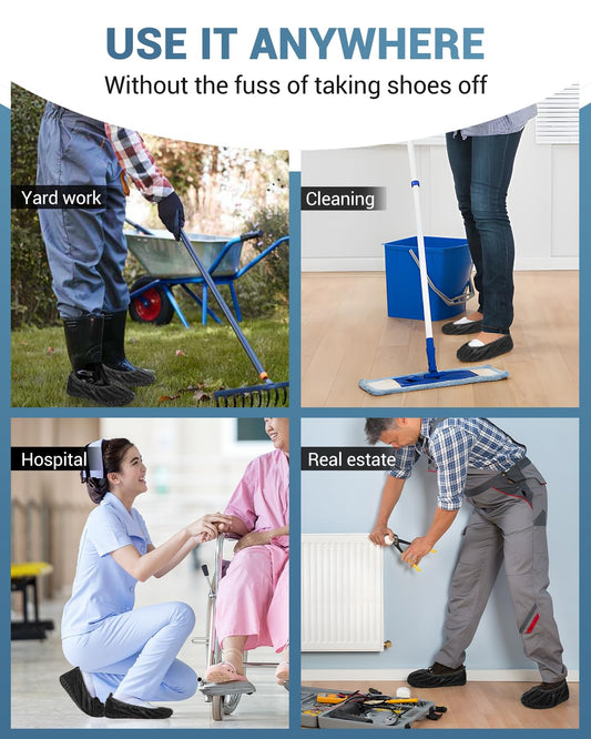 Buself X-Large 100 Count Shoe Covers Disposable Non-Slip, Premium Cloth Boot Covers, Slip-resistant, Durable, Breathable, Non-toxic, Recyclable, Stretchable Fits Up to Size 13 US Men - Black