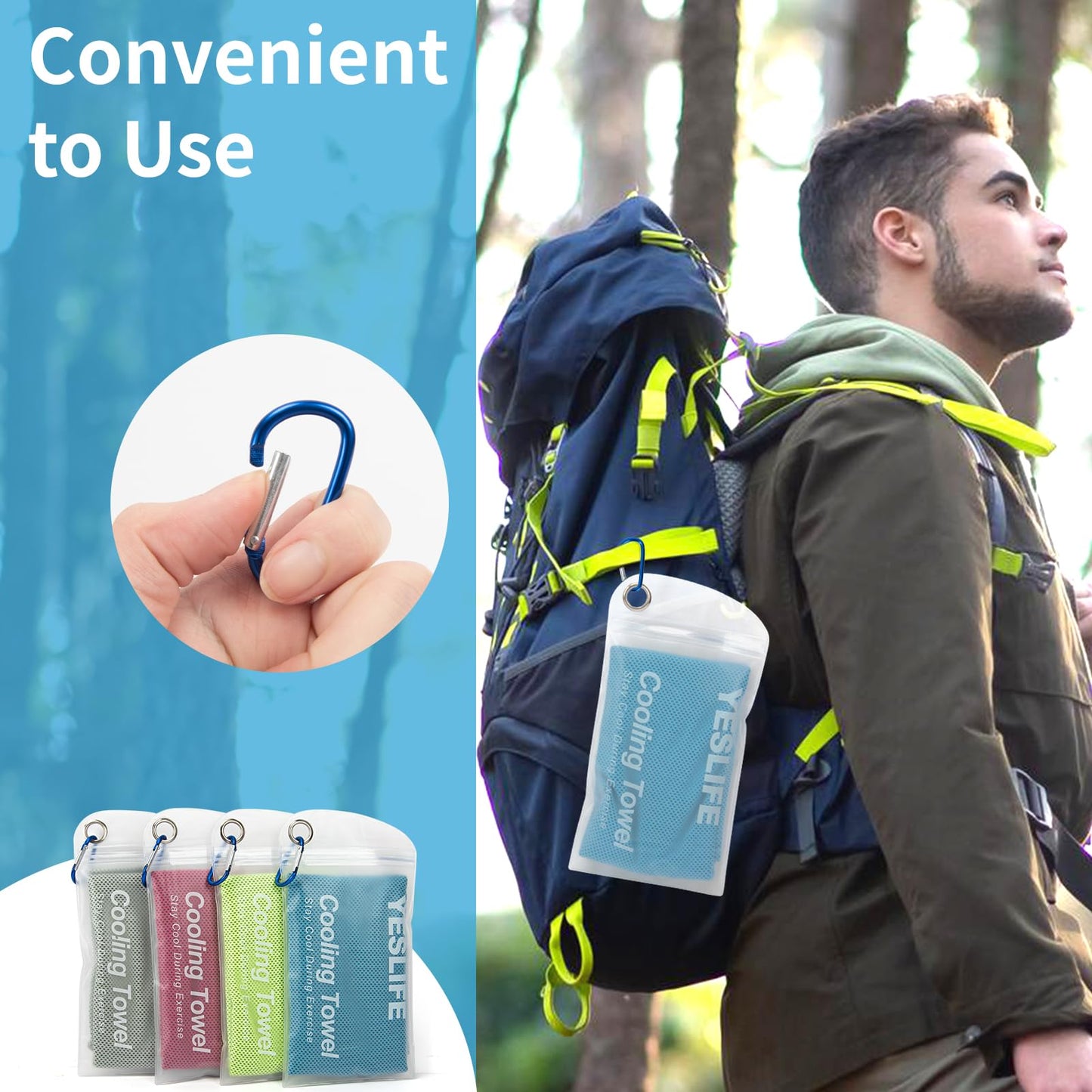 YESLIFE 4 Pack Cooling Towel 40"x12", Gym Towels for Men and Women, Soft Breathable Workout Towels for Yoga, Running, Sport, & More (Blue, Grey, Green, Pink)