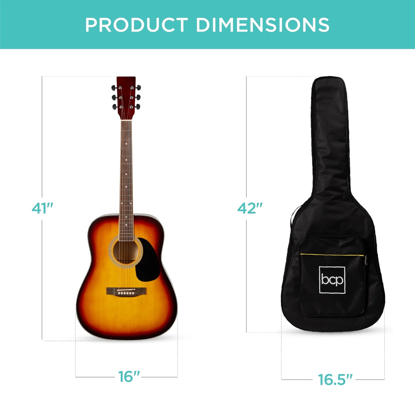 Best Choice Products 41in Full Size All-Wood Acoustic Guitar Starter Kit w/Gig Bag, E-Tuner, Pick, Strap, Rag - Sunburst