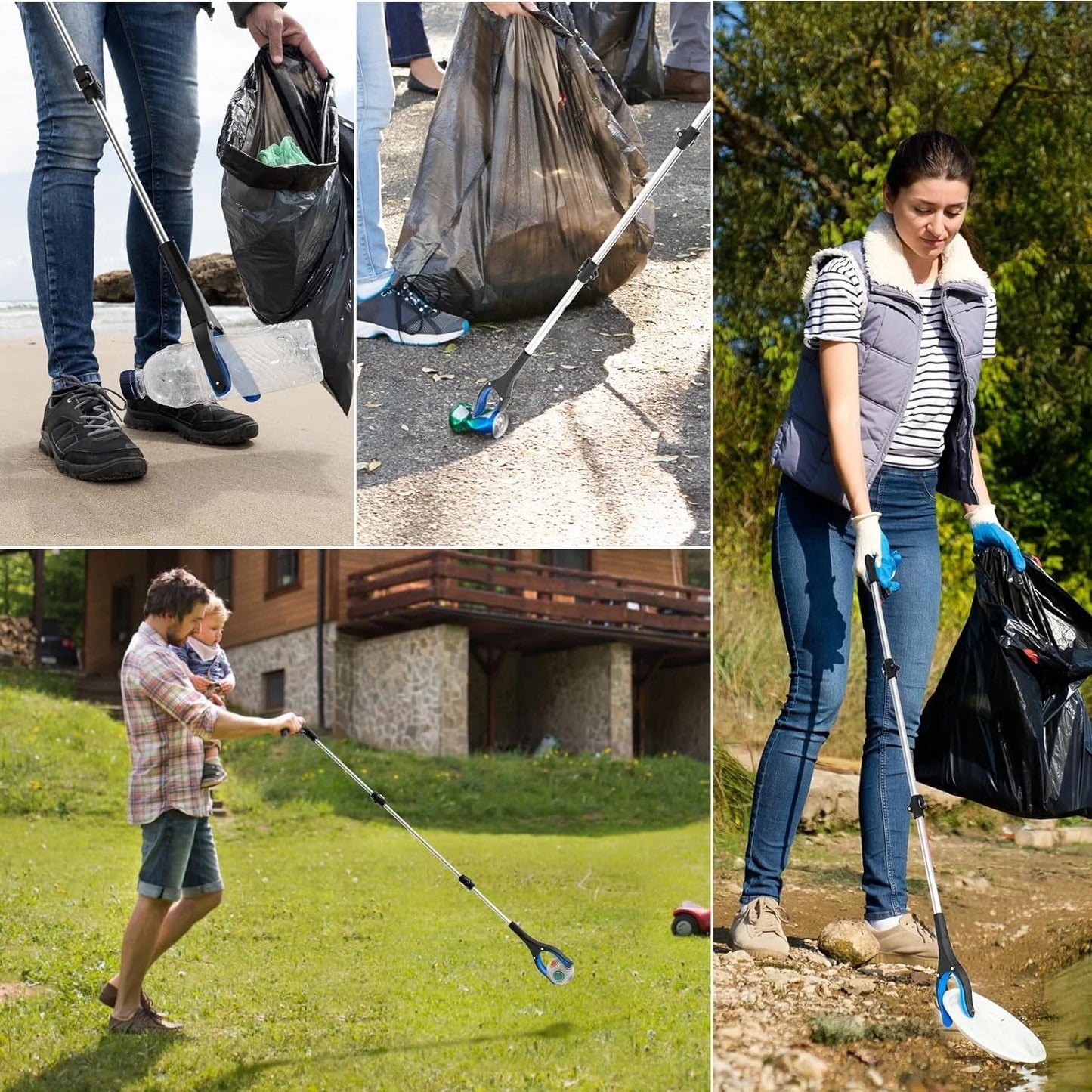 BAOKALER 2Pcs 43" Grabber Reaching Tool, Extra Long Foldable Reachers and Grabbers for Elderly Grab It Reaching Tool with Rotating Jaw + Magnets, Wide Claw Opening Reacher Pick up Tool, Trash Picker