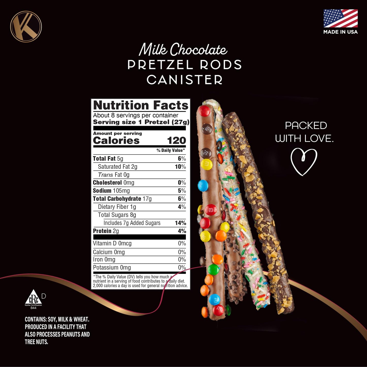 KREMERY Creamy Chocolate Cravings - Easter Chocolate Covered Pretzel Rods Gift Basket with Candied Toppings (8 Pretzels) Ramadan Gifts Sweet Treats in Clear Tube Kosher