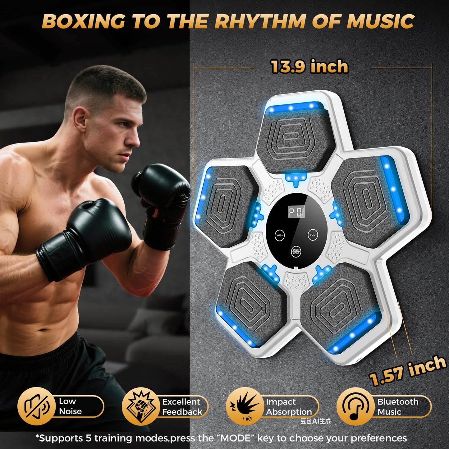 2025 Music Boxing Machine for Adults and Kids, Smart Interactive Boxing Training Equipment with Gloves Wall Mounted, Workout Punching Machine for Home,Office and Gym