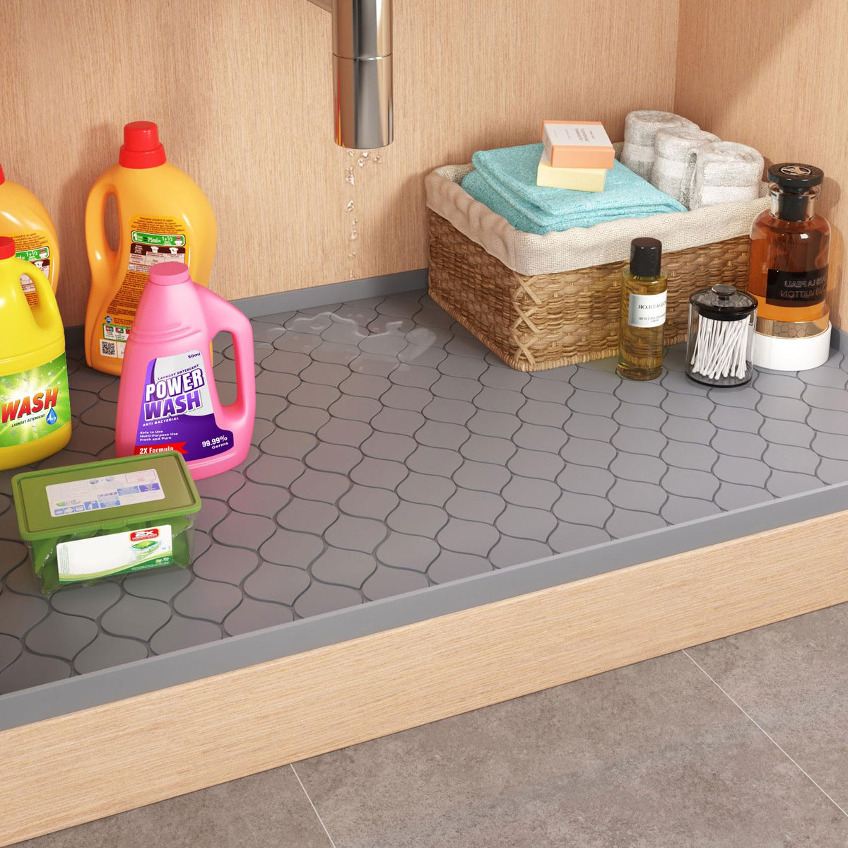 Winisok Silicone Under Sink Mat 28" x 22", kitchen Essentials and Gadgets, Shelf liner and Cabinet Protector, Home Organizers and Storage, Waterproof Bathroom Tray