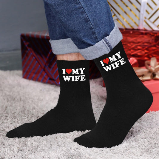 VICRAZY Valentines Day Gifts for Him, Husband, Men - Funny Gifts for Husband from Wife - Couple Gift For Anniversary, Wedding - Unique Stocking Stuffers, Birthday gift - I Love My Wife Socks