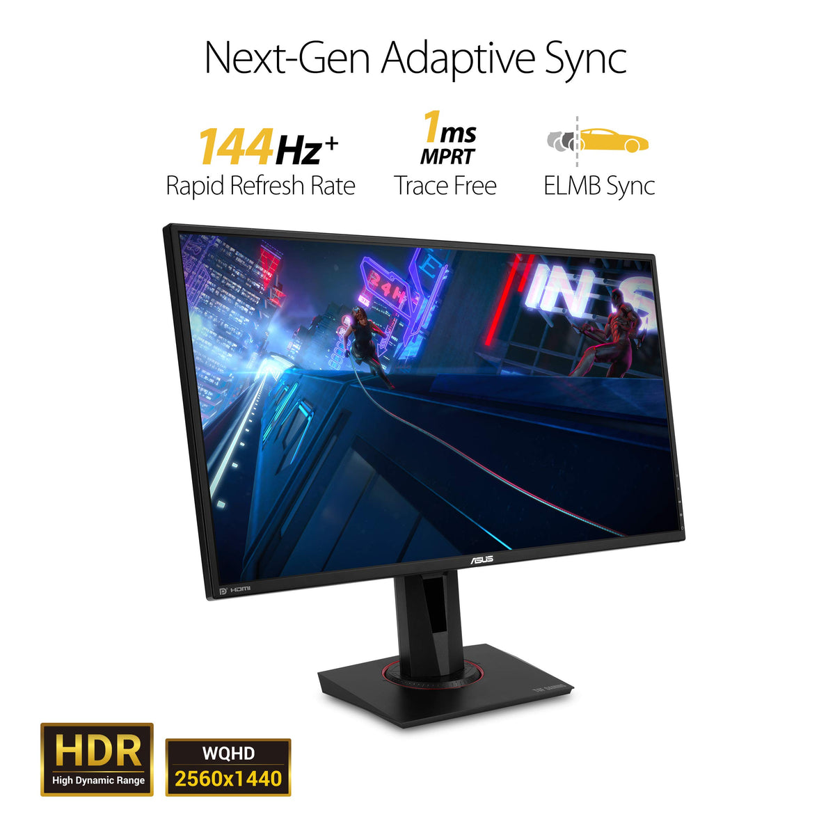 ASUS TUF Gaming 27" 2K HDR Gaming Monitor (VG27AQ) - QHD (2560 x 1440), 165Hz (Supports 144Hz), 1ms, Extreme Low Motion Blur, Speaker, G-SYNC Compatible, VESA Mountable, DisplayPort, HDMI ,Black