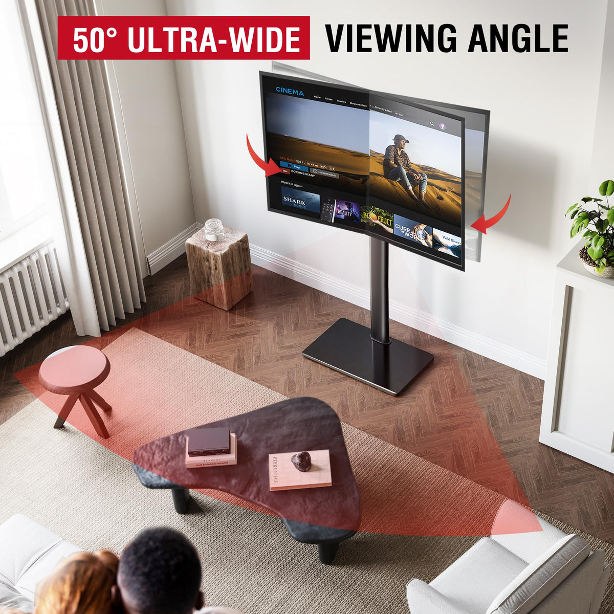 AOKCOS Swivel TV Floor Stand for 43-75 Inches TVs, 8 Level Height Adjustable Corner Extra Tall TV Stand Mount for Living Room/Bedroom, Holds up to 110 lbs,MAX VESA 600x400mm,Black