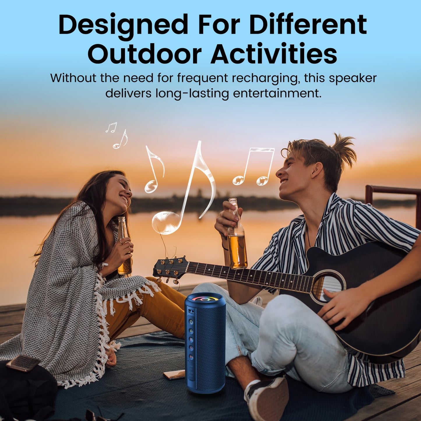 Portable Bluetooth Speaker, 2026 Bluetooth 5.4 Wireless Speaker with 20W HD Loud Stereo Sound, 20H Playtime, LED Lights, IP7, TWS Pairing, Built-in Mic, for Outdoor, Home, Beach, Party, Gift, Blue