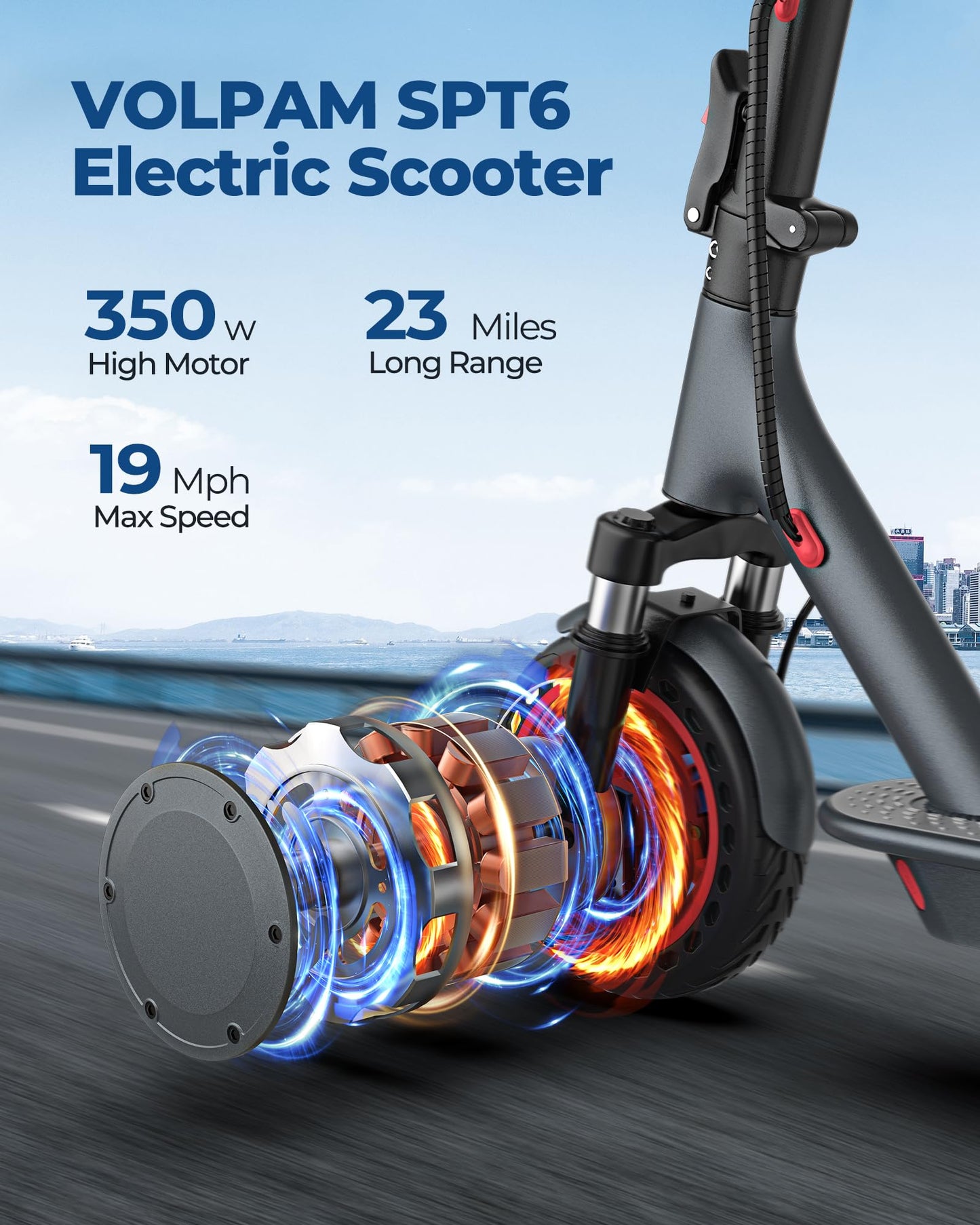 VOLPAM Electric Scooter, 350W/500W, 8.5"/10" Tires, 12/21/28 Miles Range, 16/19/22Mph, Folding E-Scooter with Dual Braking (8.5''-23Miles-Dual Suspension)