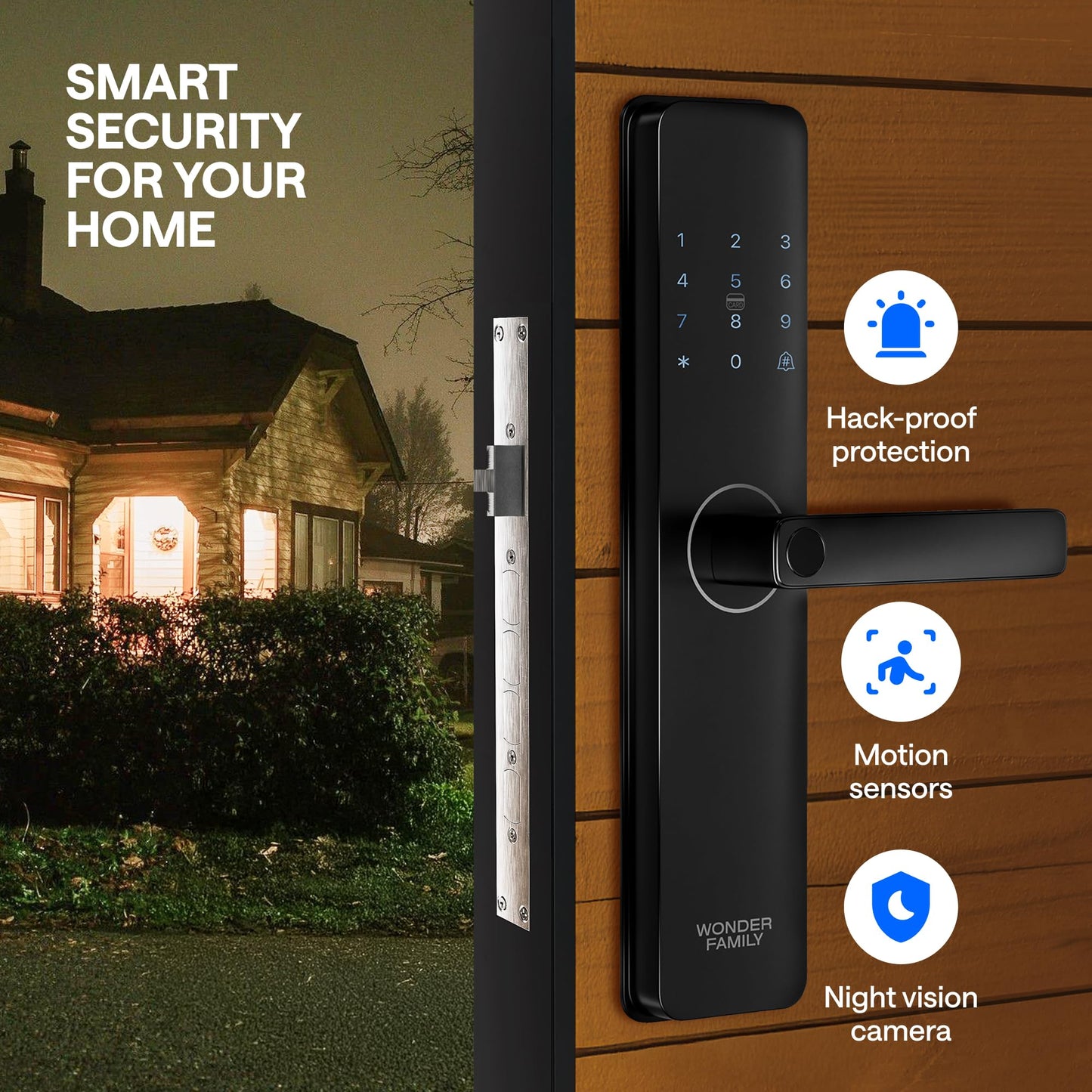 Smart Mortise Lock with WiFi Camera, Installation Kit - Digital Keyless Entry Door Lock Deadbolt with Handle Set - Card, Keypad, Fingerprint, Passcode - Electronic Smart Door Locks for Front Door