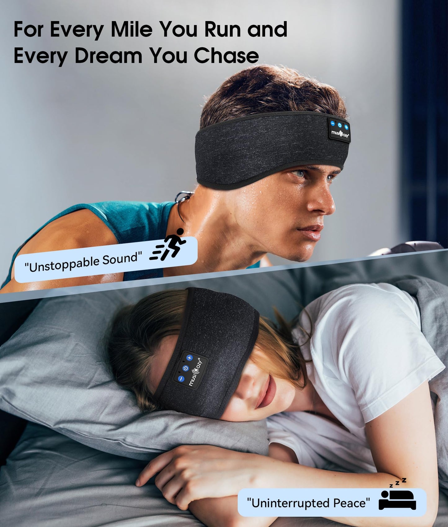 MUSICOZY Sleep Headphones Bluetooth 5.4 Headband, Wireless Earphones Music Sleep Earbuds Sleeping Eye Mask with HD Stereo Speakers for Workout Running Travel Yoga, Ideal Gifts for Men Women(Black)