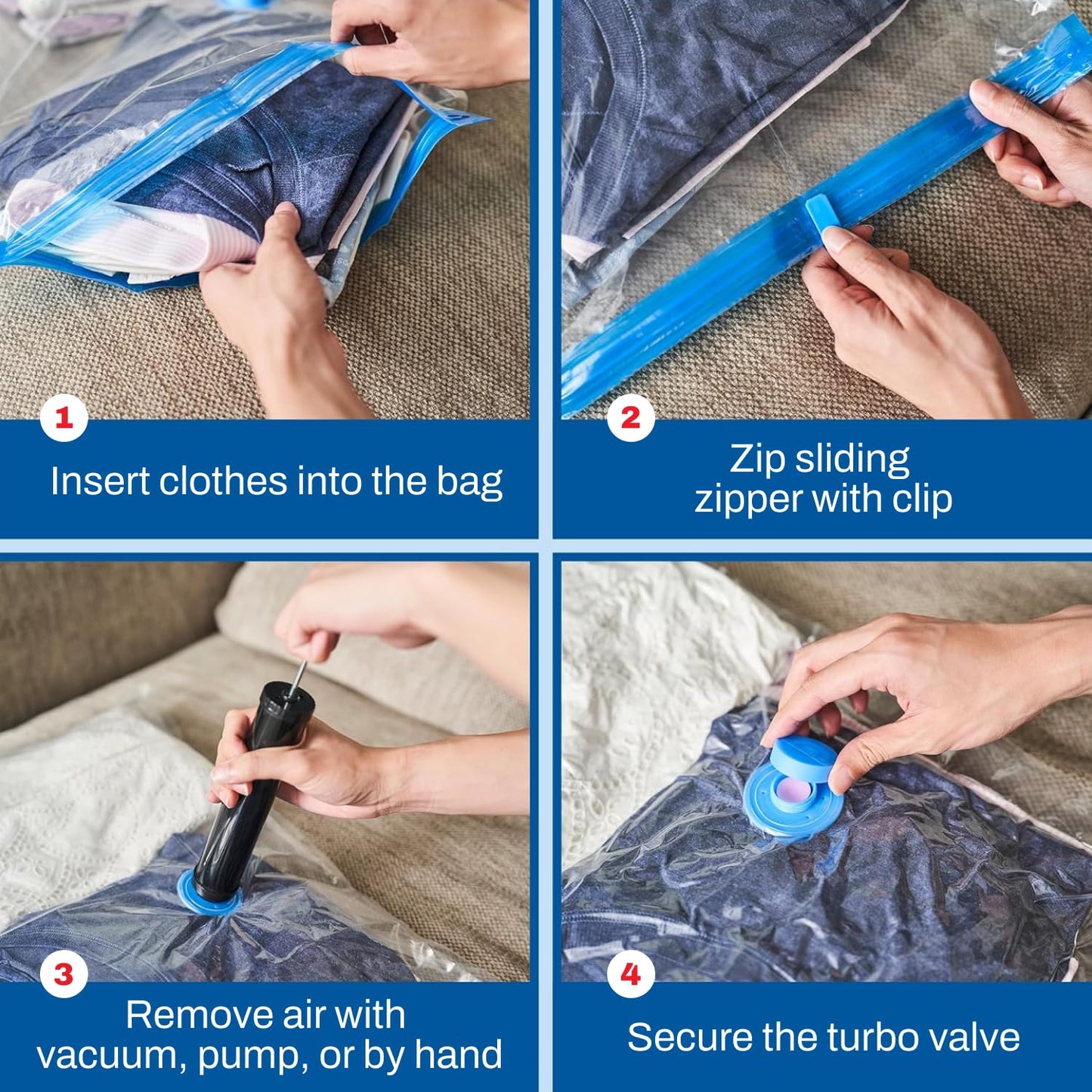 6 Pack Large Vacuum Storage Bags for Comforters, Blankets & Clothes – Vacuum Sealed Compression Bags with Hand Pump – Space Saver Storage Bags for Bedding, Moving, Travel & Organization