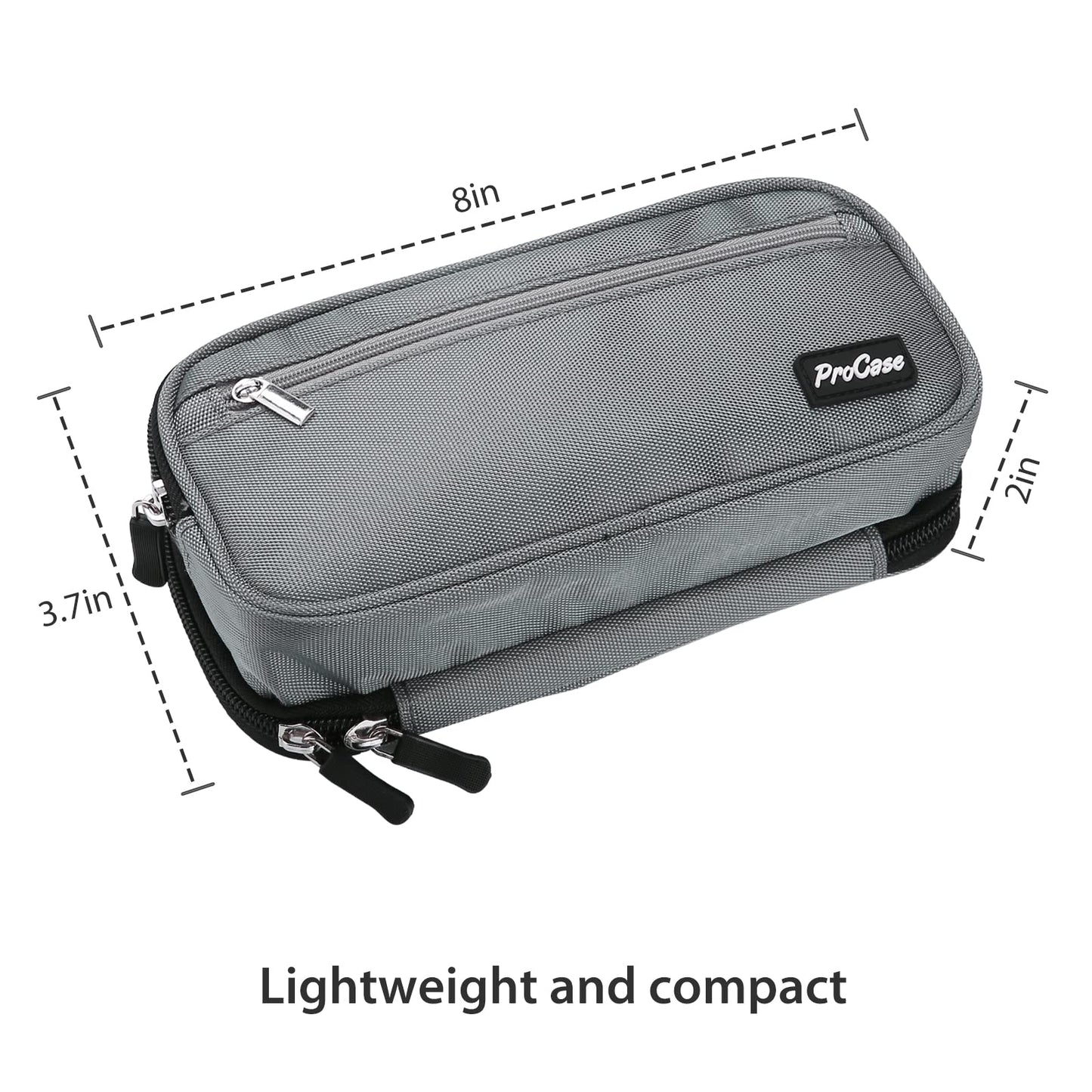 ProCase Pencil Case Pen Bag, Two Layers Big Capacity Pencil Pouch Pen Organizer Durable Stationery Holder for Marker Organization School Supplies Office Storage Desk Organizing -Grey