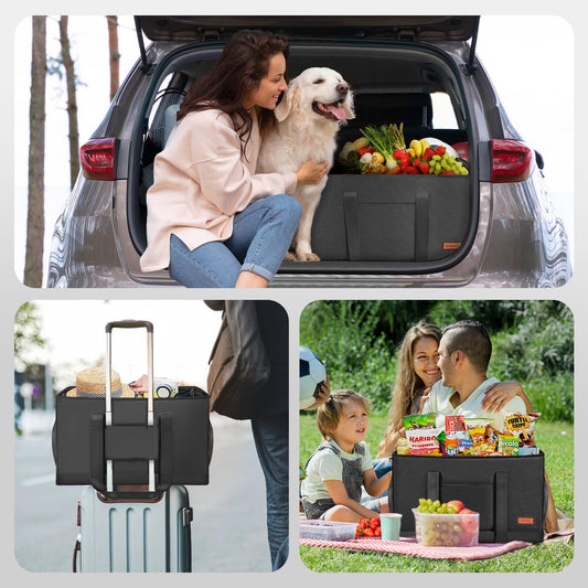 MHOMER Reusable Upright Grocery Bags Extra Waterproof Large Utility Tote Bag with Carrying Handles Foldable Shopping Bags Reinforced Bottom and Side Durable Oxford Fabric Classic Carbon Black