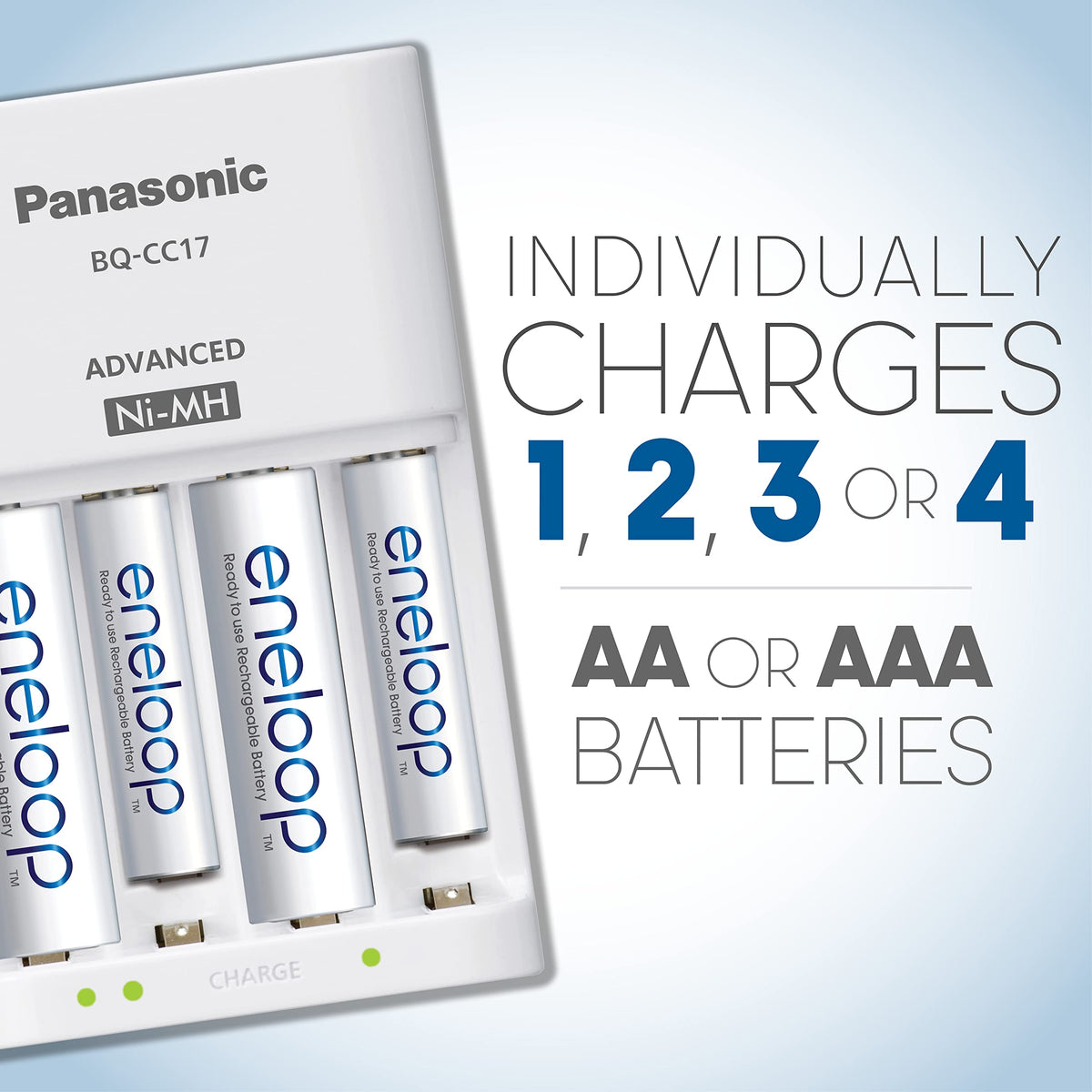 Panasonic K-KJ17M3A4BA Advanced Individual Cell Battery Charger Pack with 4 AAA eneloop 2100 Cycle Rechargeable Batteries