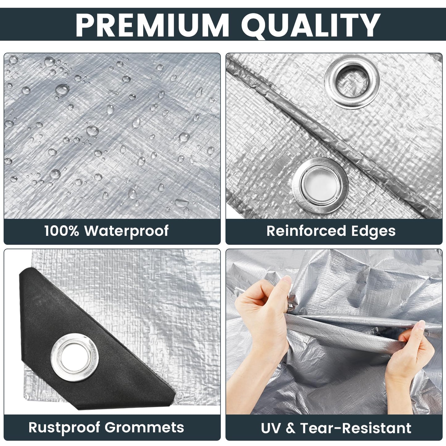 TICONN Heavy Duty Tarp Cover, Extra Thick Tarps Waterproof Tear and Rip Proof UV Resistant Tarpaulin with Reinforced Grommets and Edges (5.5 Mil, 10'x12')