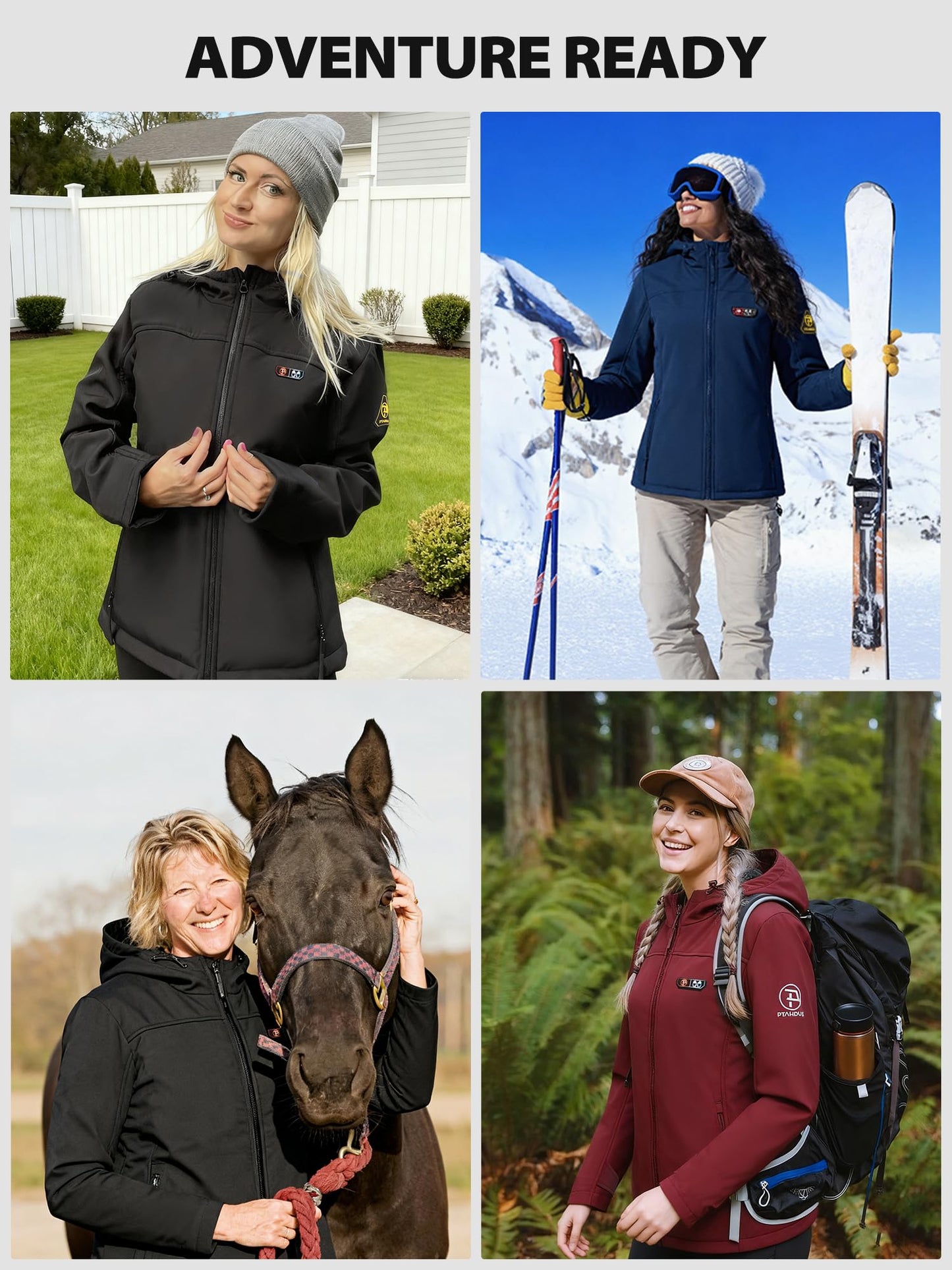 PTAHDUS Women's Heated Jackets 5 Heat Zones Battery Pack Included, with Hand Warmer Pocket(Black, Medium)