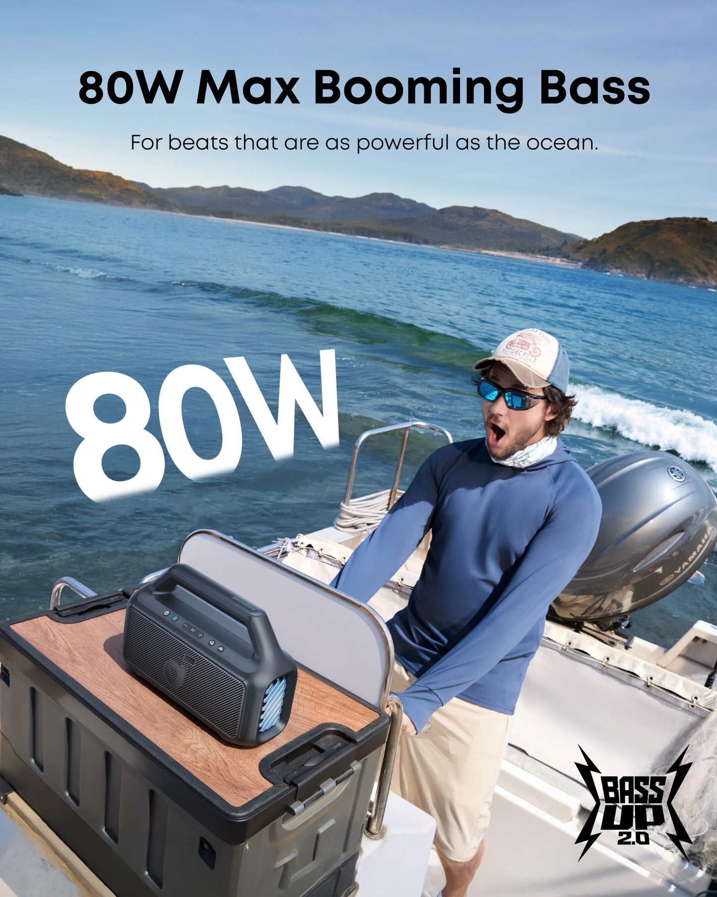 soundcore Boom 2 By Anker, Outdoor Speaker, 80W, Subwoofer, BassUp 2.0, 24H Playtime, IPX7 Waterproof, Floatable, RGB Lights, USB-C, Custom EQ, Bluetooth 5.3, Portable for Camping, Beach, and Backyard