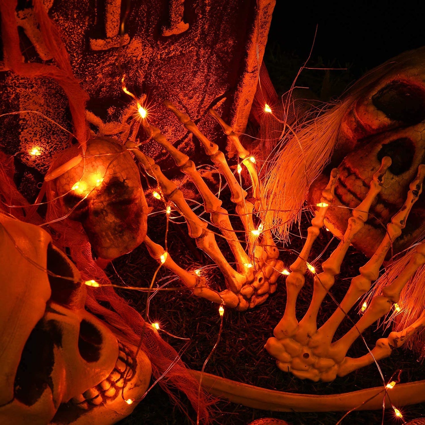 JMEXSUSS 4 Pack 50 LED Halloween Fairy Lights Battery Operated, 16.1ft Orange Fairy String Lights, Mini Orange Halloween Lights for Bedroom Garden Party Holiday Decorations