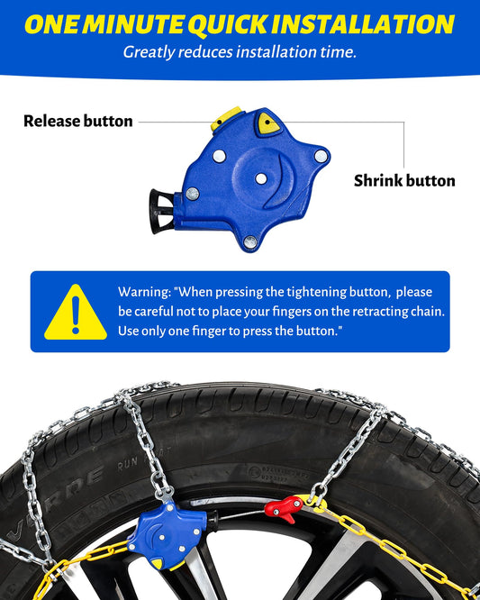 Auto Tightening Snow Chains Tire Chains For Cars Suv Pickup Trucks - Auto Tightening 1 Min Quick Fit AND Easy Installation, Reusable Universal Emergency Traction Snow Chains - Set of 2(HKN170)