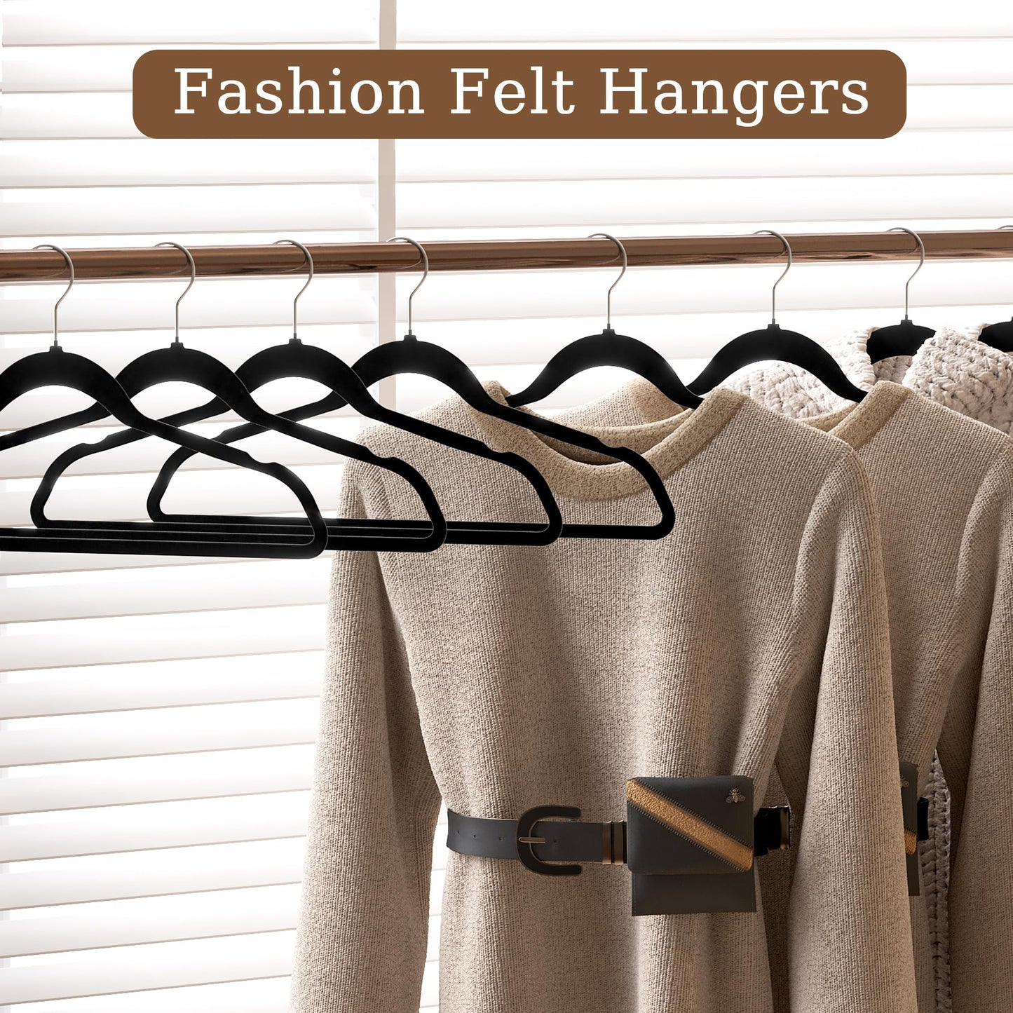GETORO Velvet Hangers 30 Pack, Non Slip Space Saving Clothes Hangers with Metal Hooks, Black Felt Hangers, Heavy Duty Flocked Hanger, 17.5”W x 0.2”D x 9.25”H