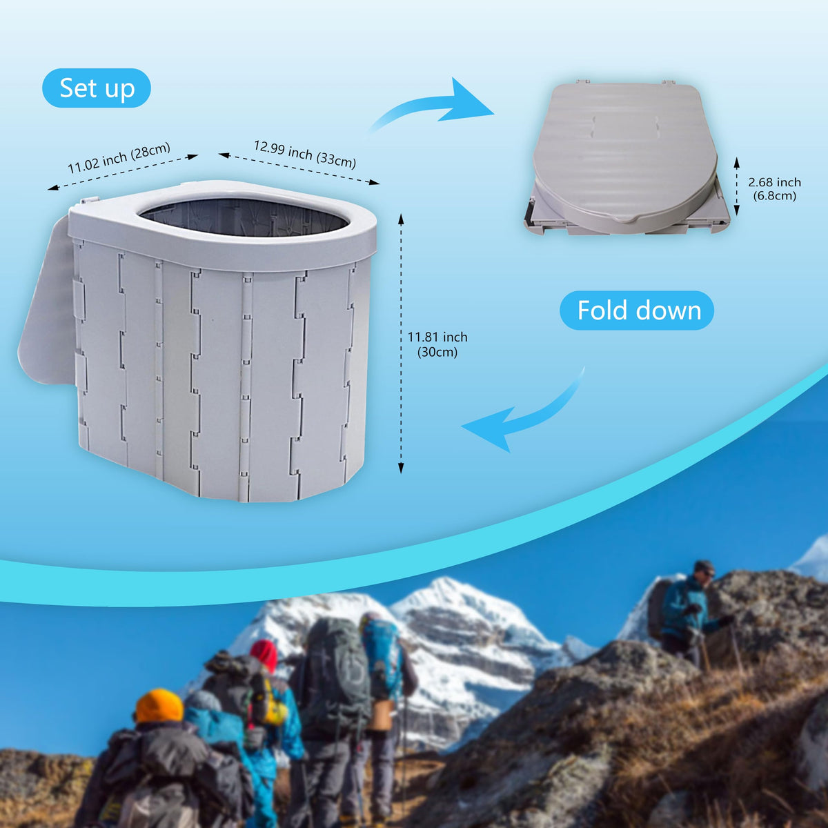 ILZAR Portable Toilet for Adults,Extra Large Camping Toilets Portable with Lid, Folding Portable Toilet for Camping, Portable Potty for Adults with Trash Bag, Foldable Outdoor Toilet, Gray