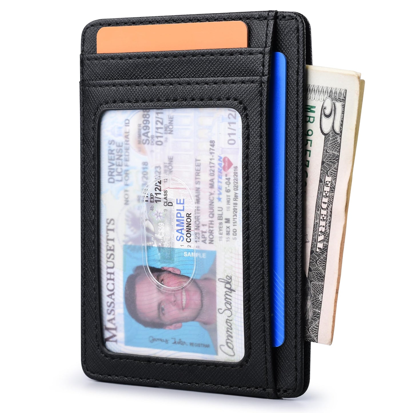 Buffway Slim Minimalist Front Pocket RFID Blocking Leather Wallets for Men and Women - Cross Black