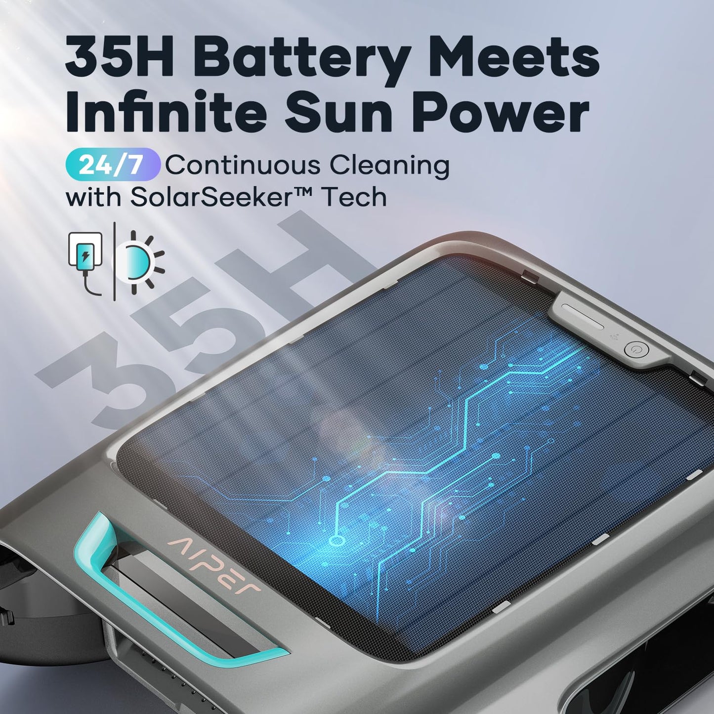 AIPER Surfer S2 Solar Pool Skimmer with APP Support, 24/7 Cleaning, Dual Charging Modes, Smart Obstacle Avoidance, Ideal for All Swimming Pool Types