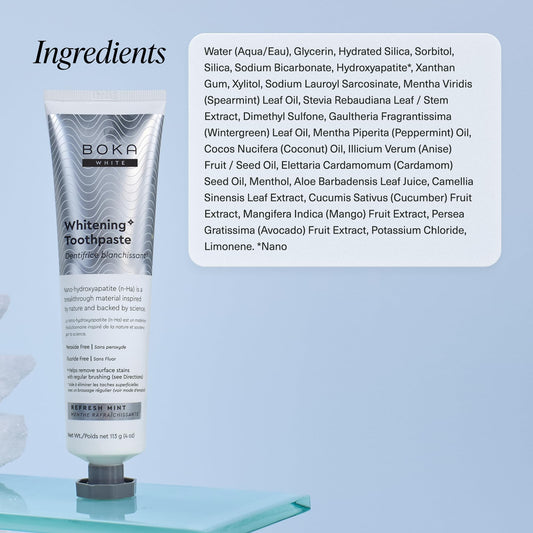 Boka Fluoride Free Toothpaste, Nano Hydroxyapatite Toothpaste, Appropriate for Sensitive Teeth, for Adult, Kids Oral Care - Whitening* Refresh Mint, 4 Fl Oz 1Pk US Manufactured