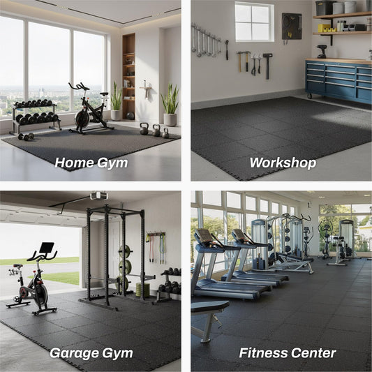 AIRHOP 0.56in Thick 48 Sq Ft Exercise Equipment Mats, 12 Tiles Upgraded Rubber Top with High Density EVA Foam, Large Interlocking Puzzle Gym Flooring for Home Gym, Heavy Weight Workout, 24 x 24in