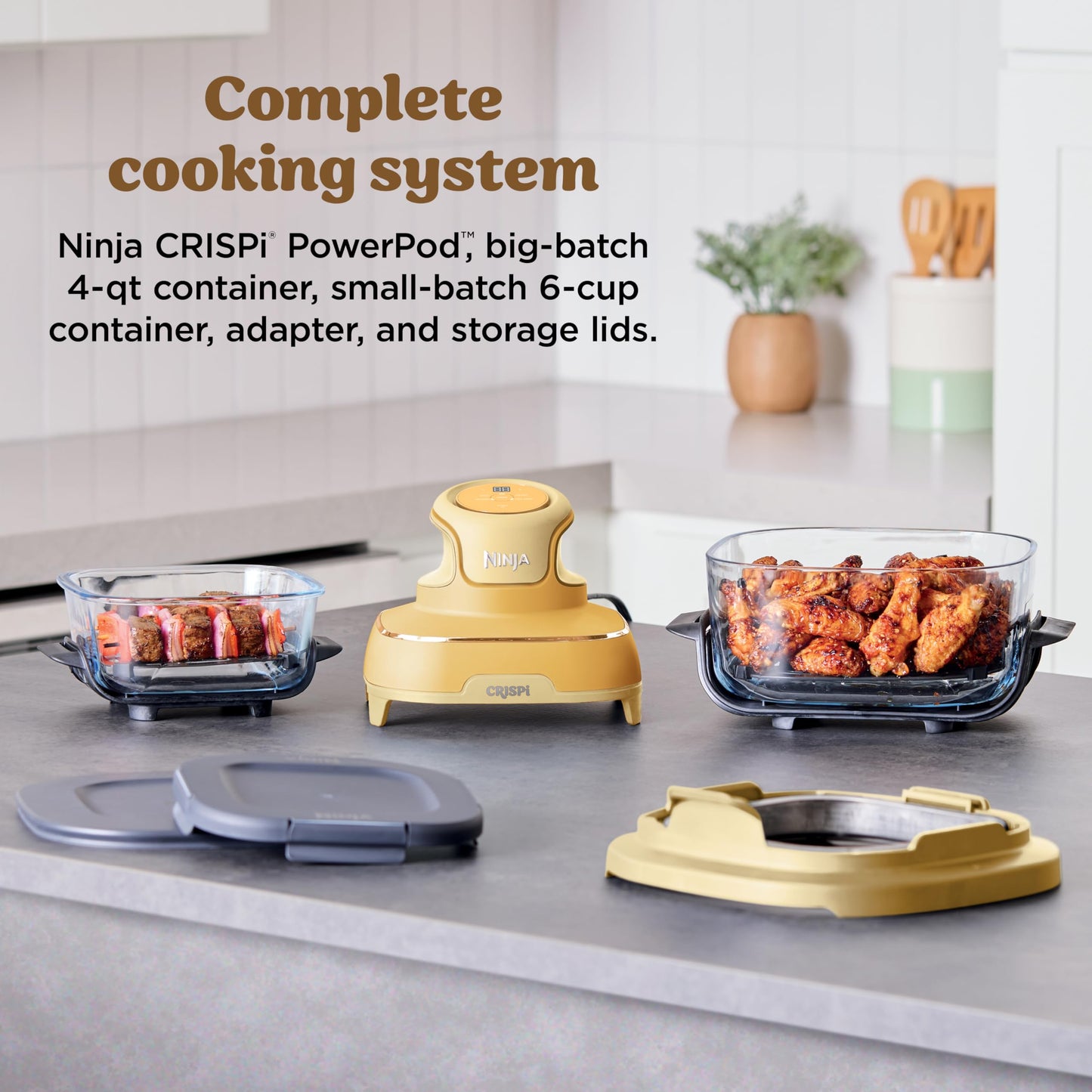 Ninja | Air Fryer | Crispi 4-in-1 Portable Cooking System | 4QT & 6 Cup Glass Containers, Crisper Plates & Storage Lids Included | Microwave, Freezer & Dishwasher Safe | Ginger Snap | FN101GD