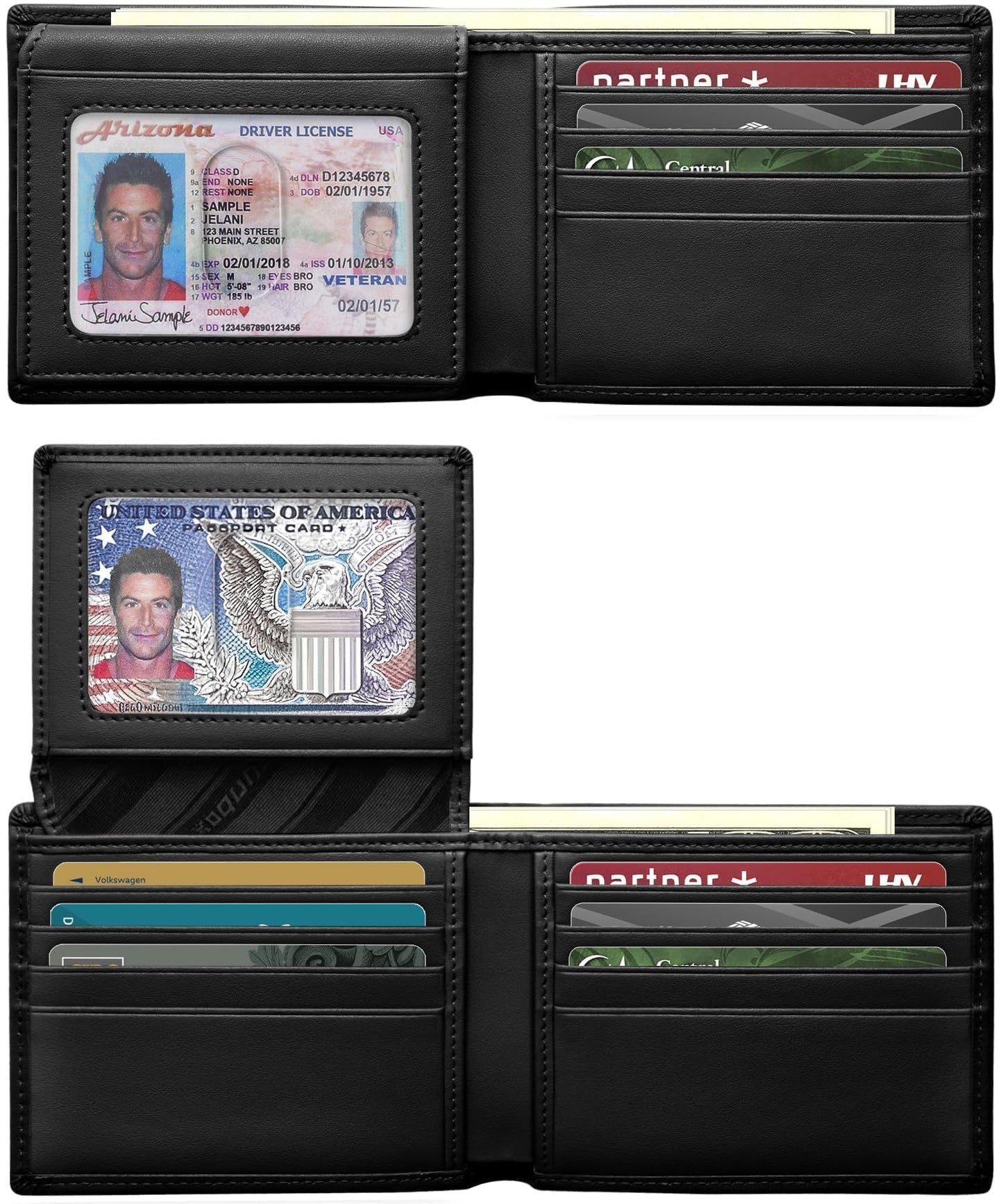Genuine Leather Wallet for Men 12 Cards Mens Wallet Bifold Rfid Blocking with 2 ID Windows Card Holder Wallet with Gift Box