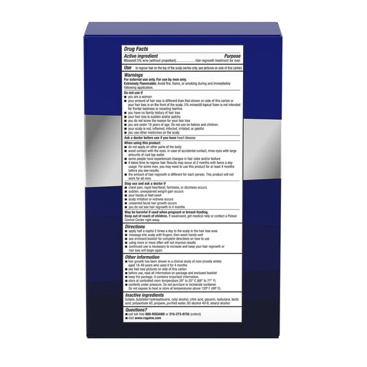 Men’s Rogaine 5% Minoxidil for Men Foam, Clinically Proven Regrowth for Thinning Hair, Topical Hair Loss Treatment, Unscented Topical Aerosol, Results in 8–16 Weeks, 3-Month Supply, 3 x 2.11 oz