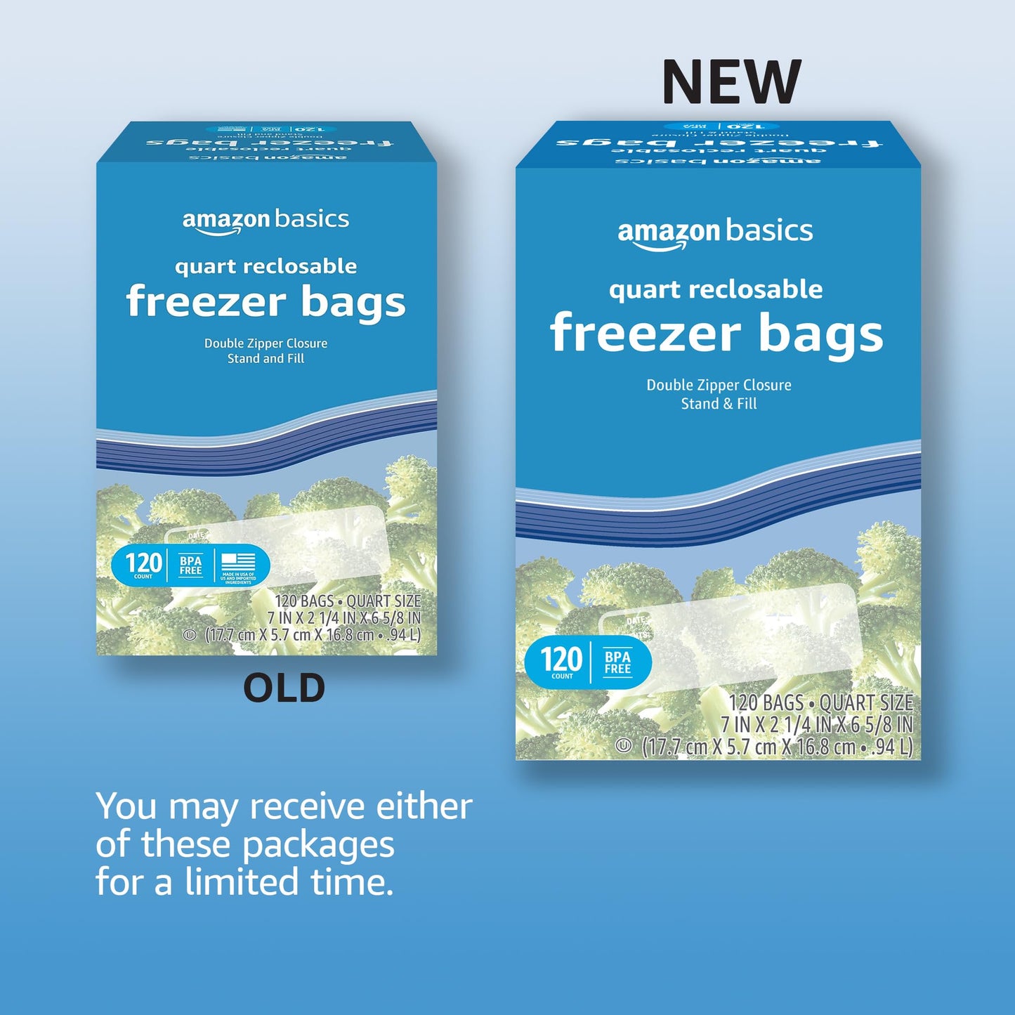 Amazon Basics Reclosable Freezer Quart Bags, BPA Free, 120 Count (Previously Solimo)