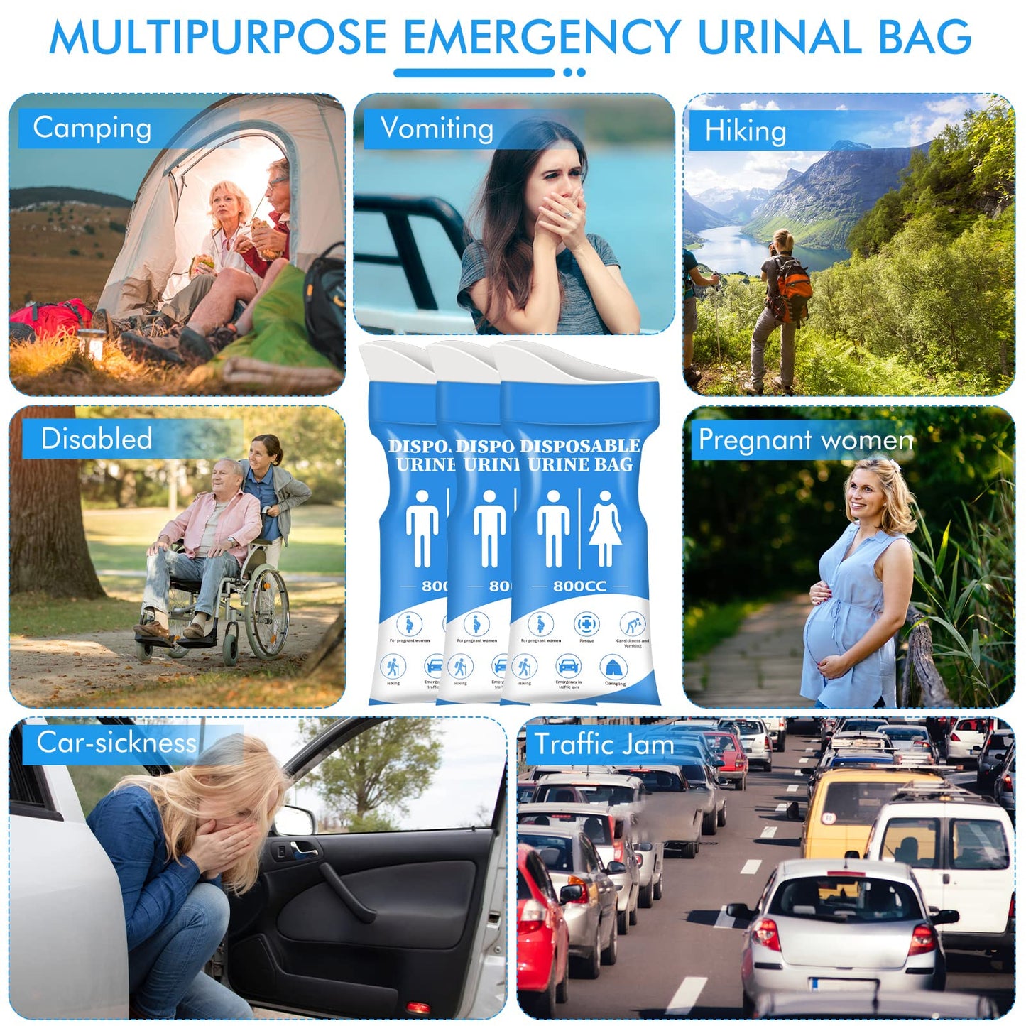 DIBBATU Disposable Urine Bag,12 PCS 800ML for Travel, Emergency Portable Pee Bag and Vomit Bags, Unisex Urinal Bag as Toilet Bag Suitable for Camping, Traffic Jams Pregnant, Patient, Kids