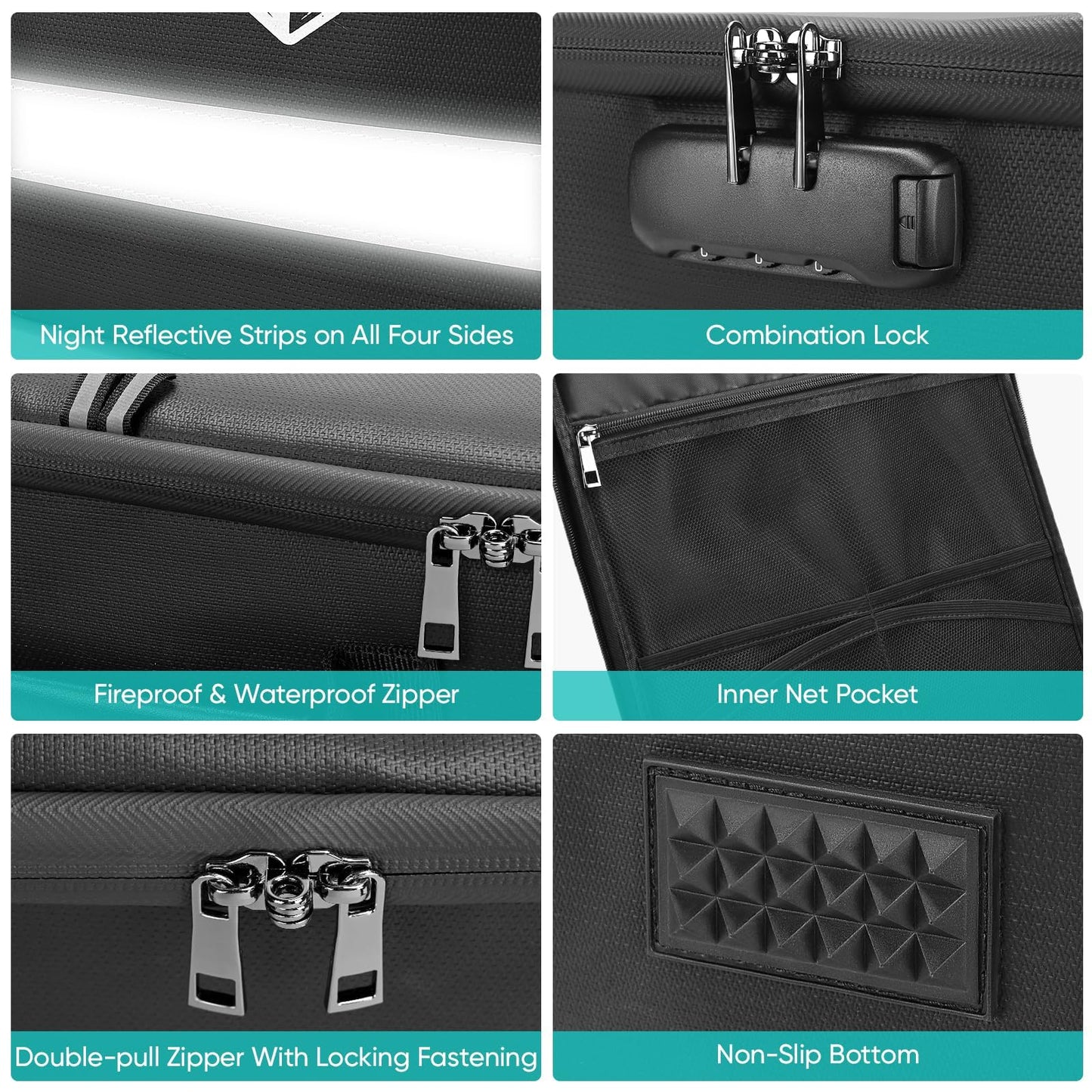 BALEINE Fireproof Document Box with Lock, Portable Fireproof Document Bag Waterproof Fire Proof File Boxes for Documents, File Organizer Box for Important Paperwork (Silver, 16''x12.5''11.5'')