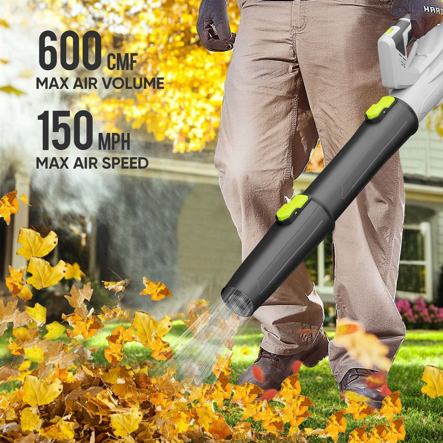 STEELITE 21V Cordless Leaf Blower, 150 MPH 600 CFM High-Performance Airflow, Lightweight Electric Blower for Lawn Care, Patio Cleaning, Leaves & Dust, Includes 2 x 2.0Ah Batteries - Green