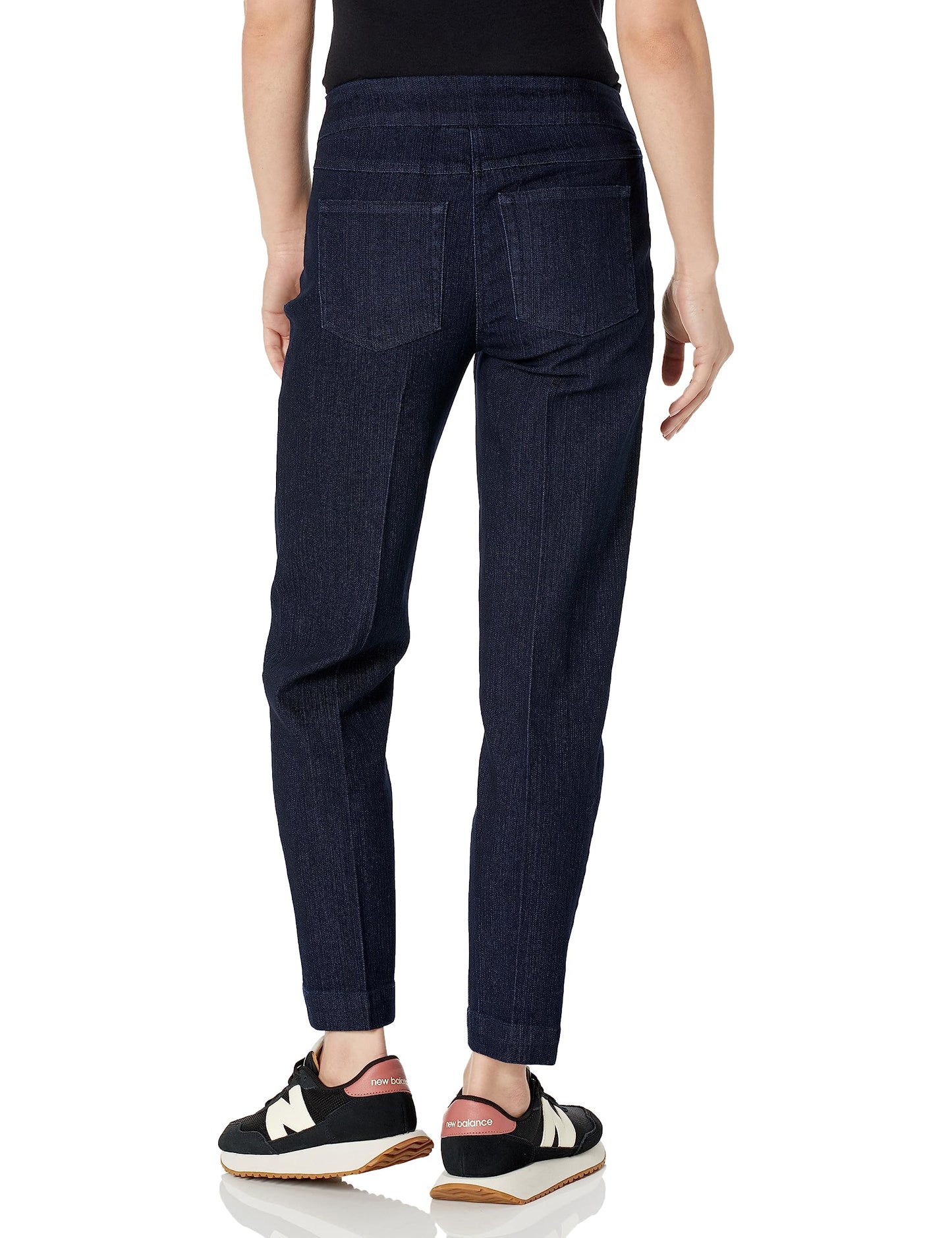 SLIM-SATION Women's Wide Band Pull On Ankle Pants, Denim, 8 Petite